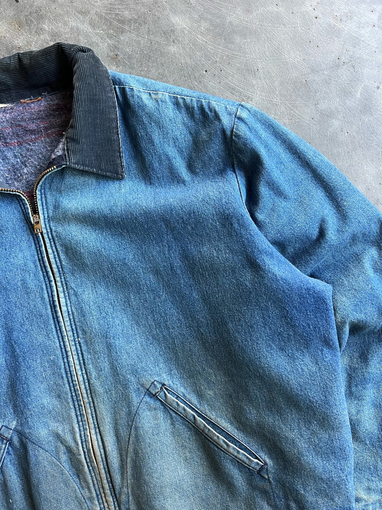 Vintage Flannel Lined Zip Up Denim Jacket - XL