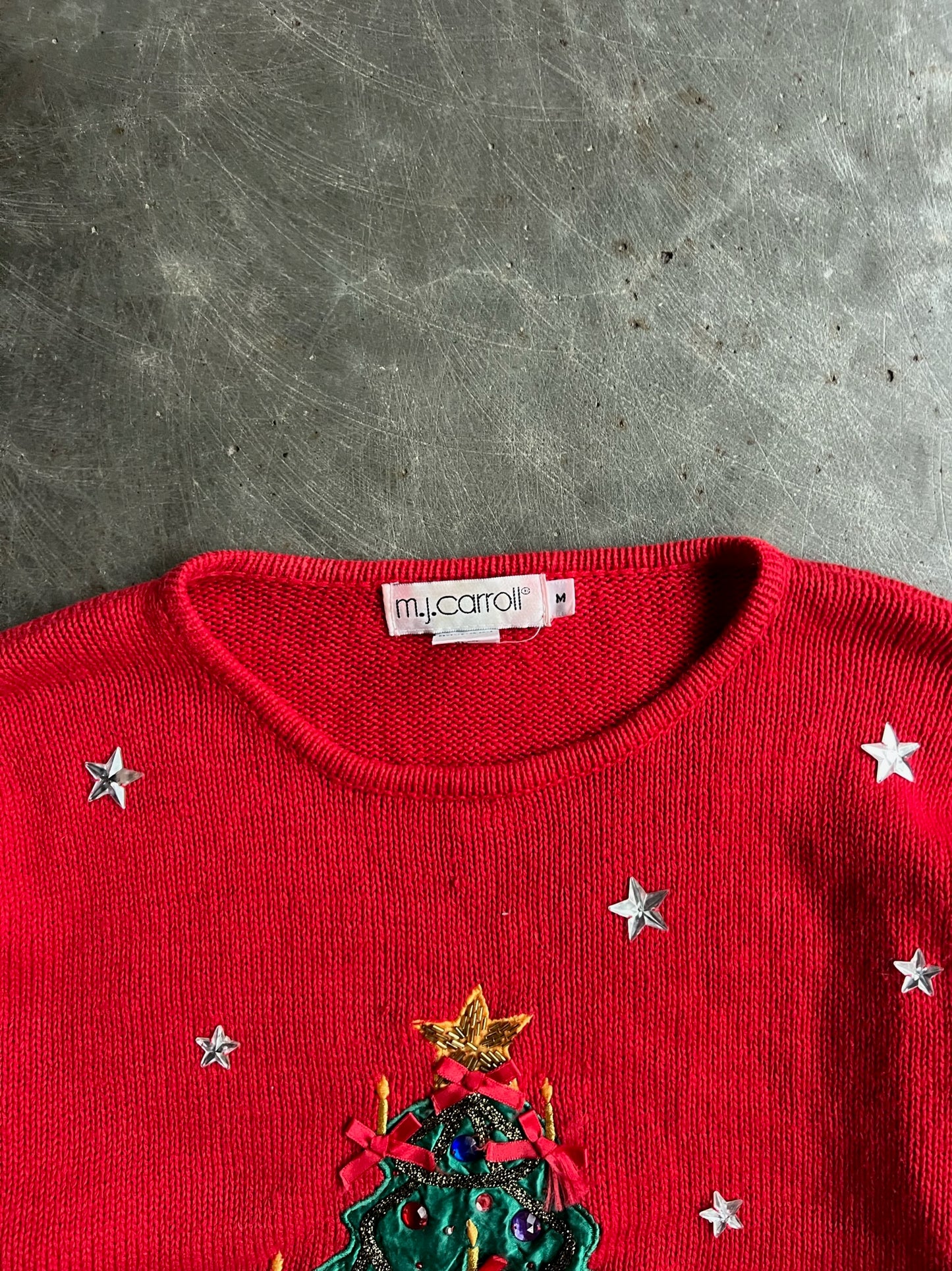 Vintage Red Christmas Tree M.J. Carroll Knit Sweater - M