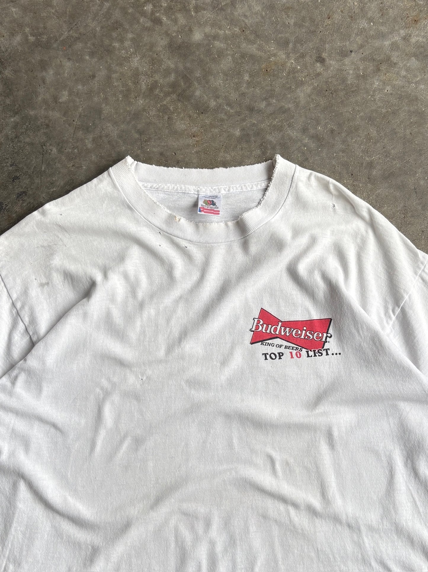 Vintage Budweiser Top 10 List Distressed Cropped Tee - XL