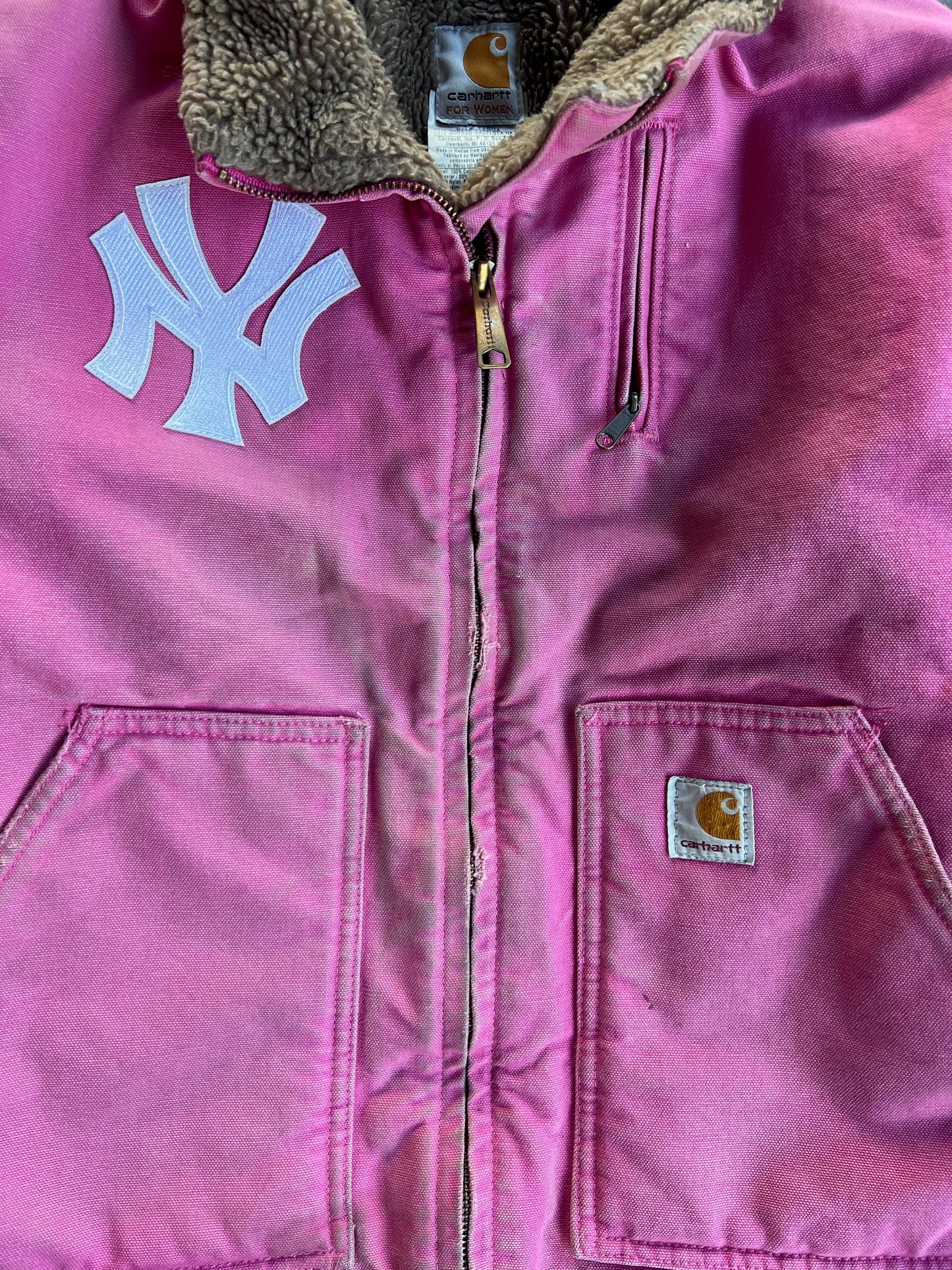 Vintage Pink Sherpa Lined Yankees Carhartt Jacket - M