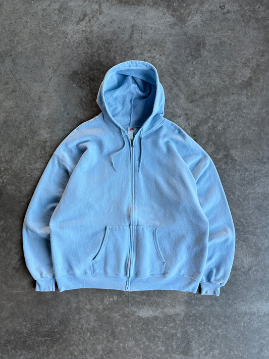 Vintage Blank Baby Blue Zip Up Hoodie - XL