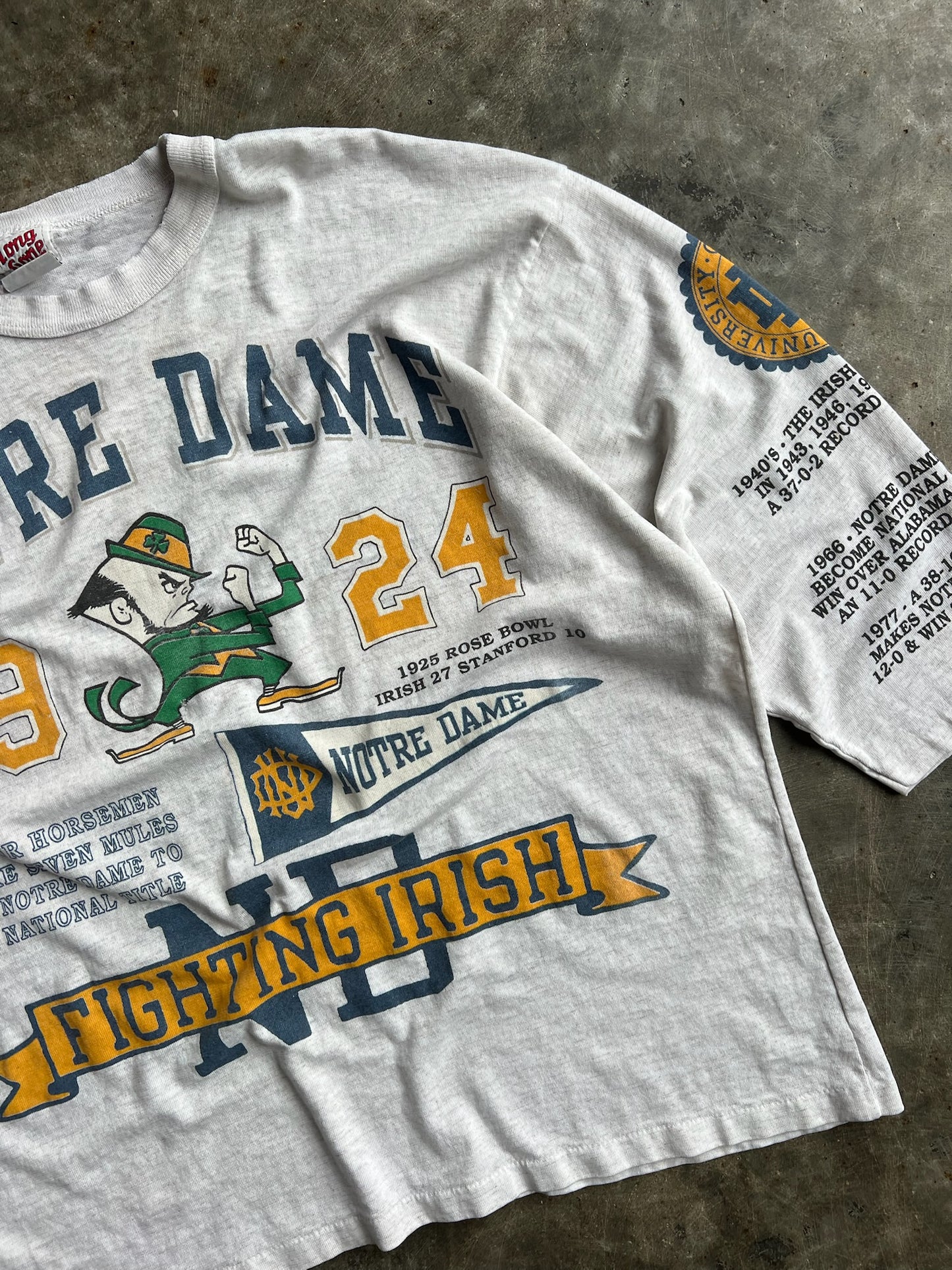 Vintage Notre Dame Fighting Irish Single Stitch Long Gone Shirt - XL