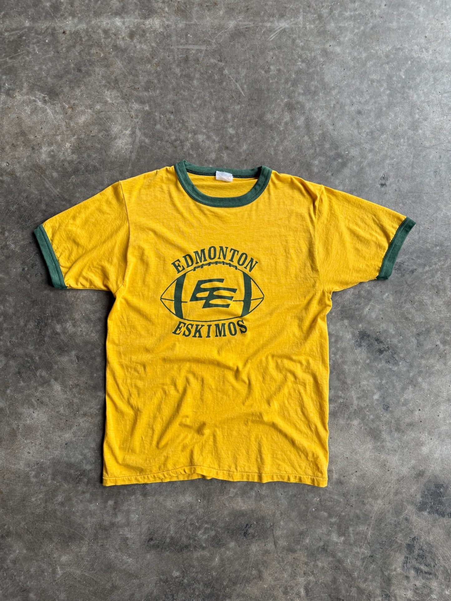 True Vintage Single Stitch Yellow Edmonton Football Graphic Faded Tee - L