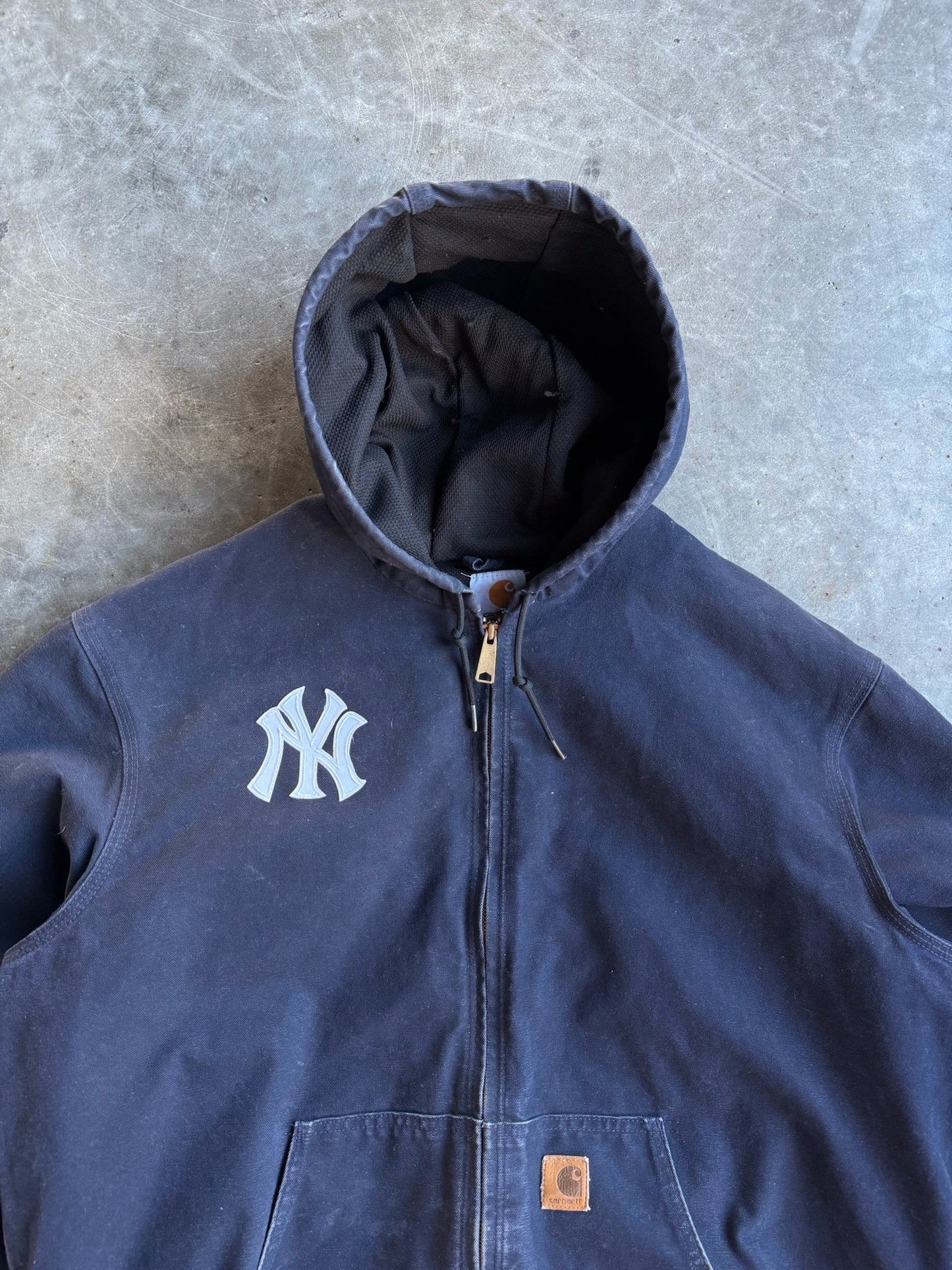 Vintage Dark Navy Hooded Yankees Carhartt Jacket - XL