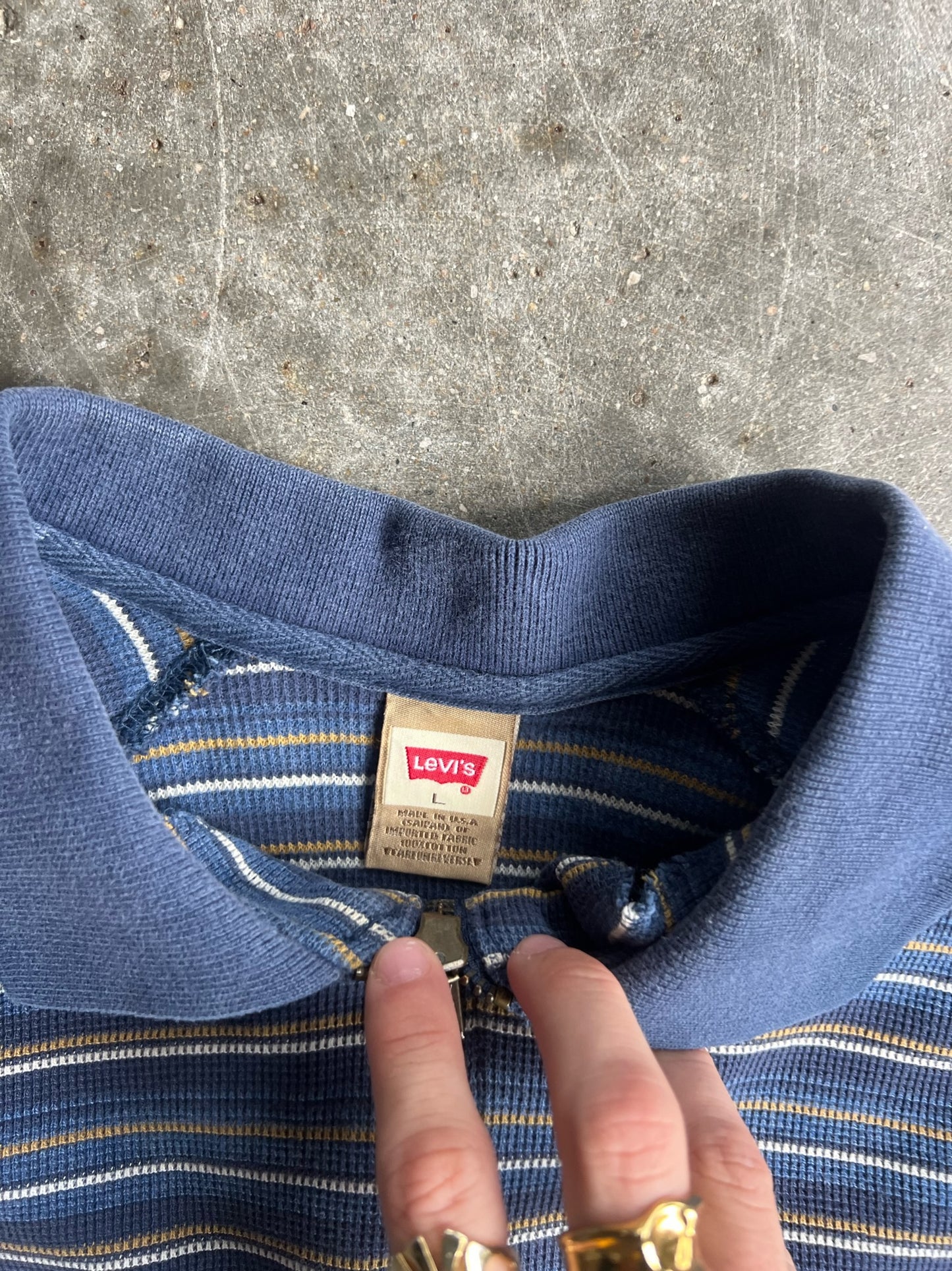 Vintage Blue Striped Cropped Levi's Quarter Zip - L