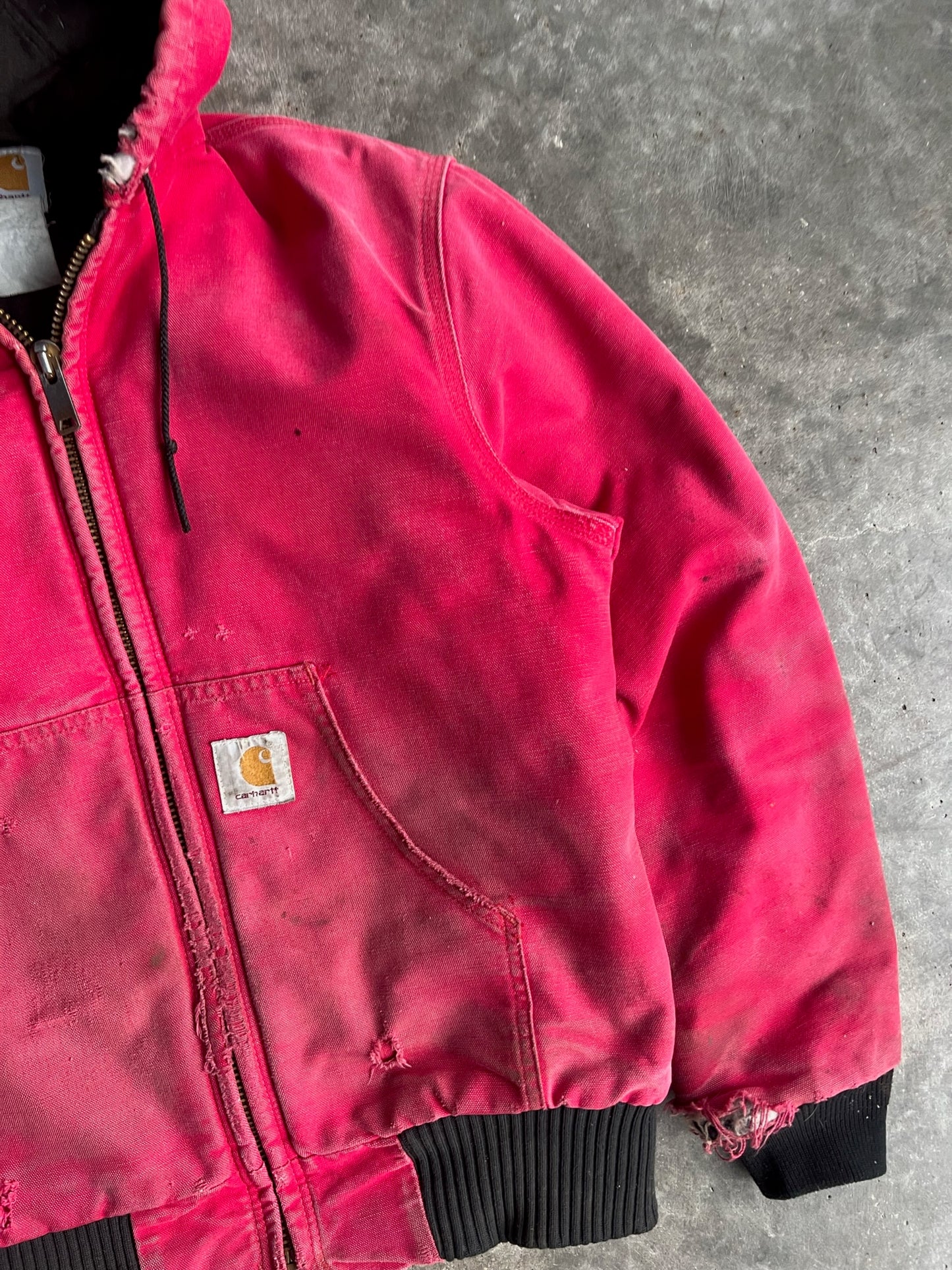 Vintage Faded Hot Pink Hooded Carhartt Jacket - L