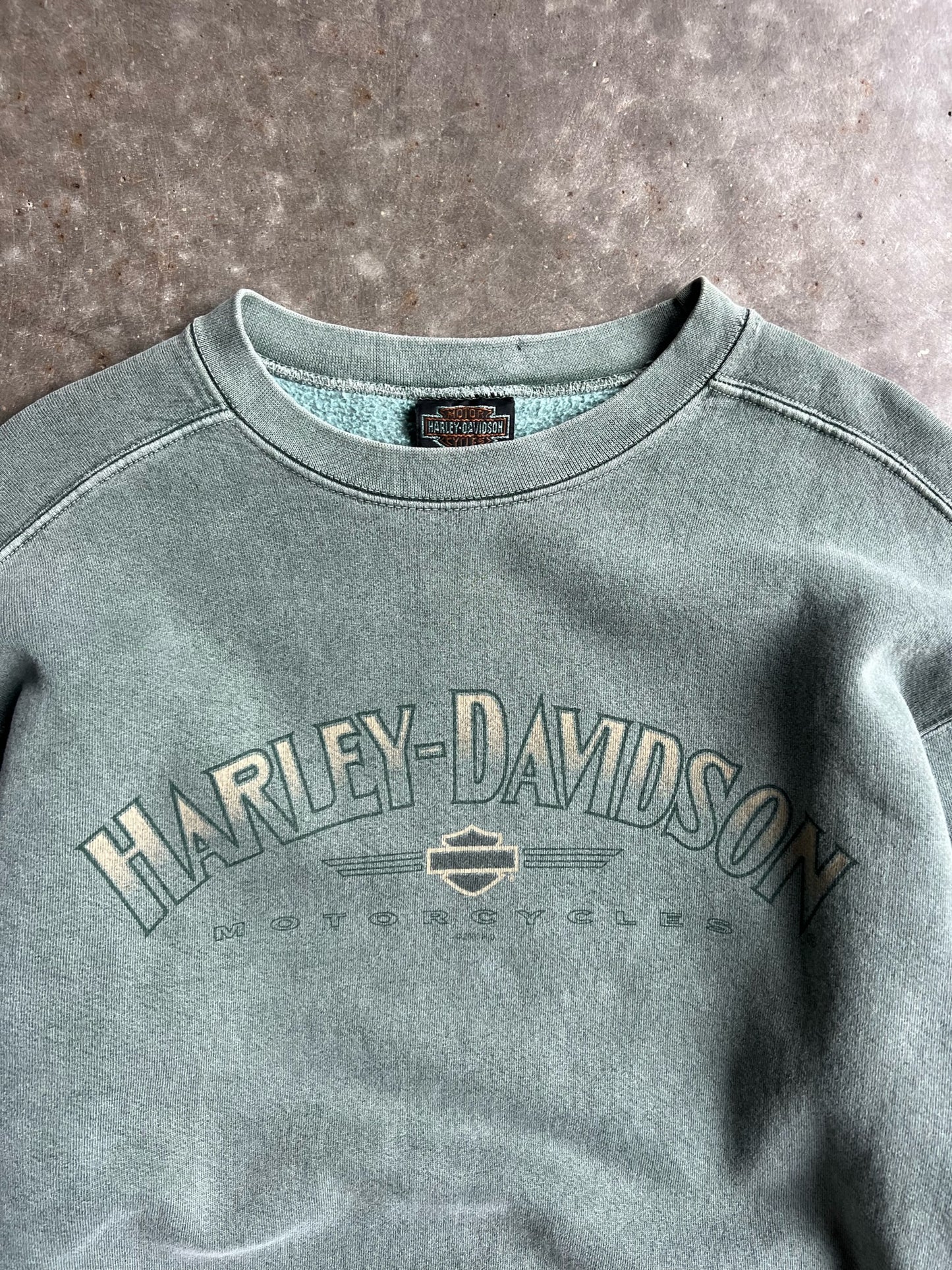 Vintage Faded Green Harley Davidson Crew - L