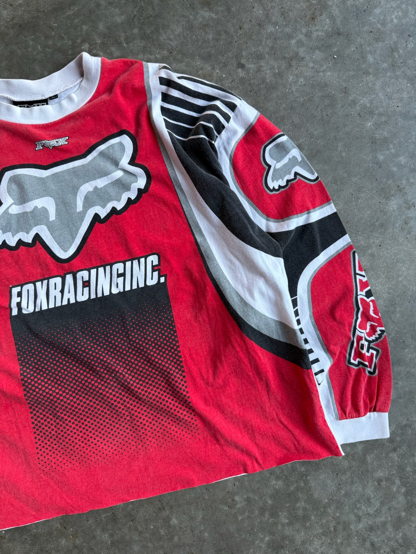 Vintage Red/Black Fox Racing Cropped Long Sleeve Jersey - XL