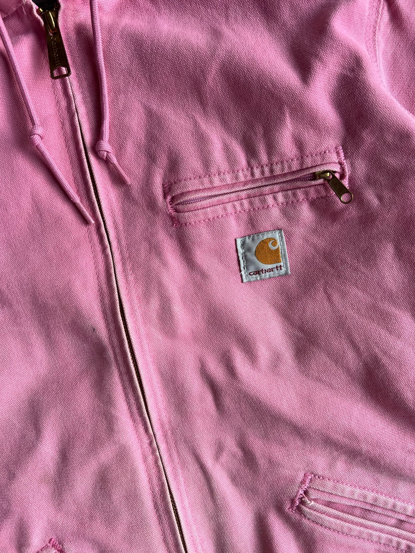 Baby Pink Sherpa Lined Hooded Carhartt Jacket - L