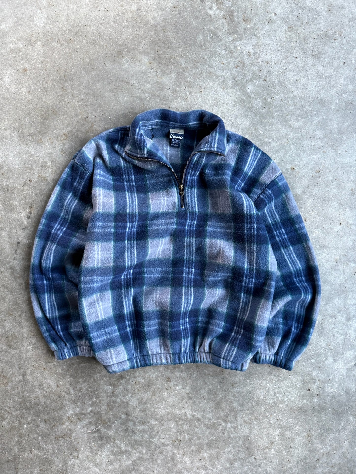 Vintage S.W Casuals Blue Plaid Fleece Quarter Zip - M