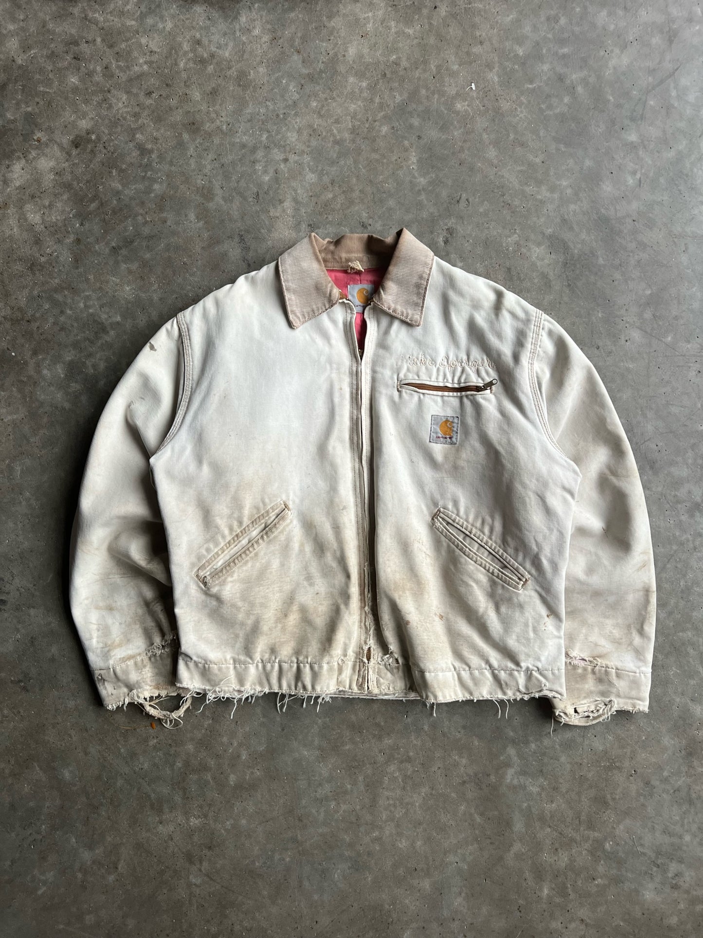 Vintage Cream Distressed Carhartt Detroit Jacket - L