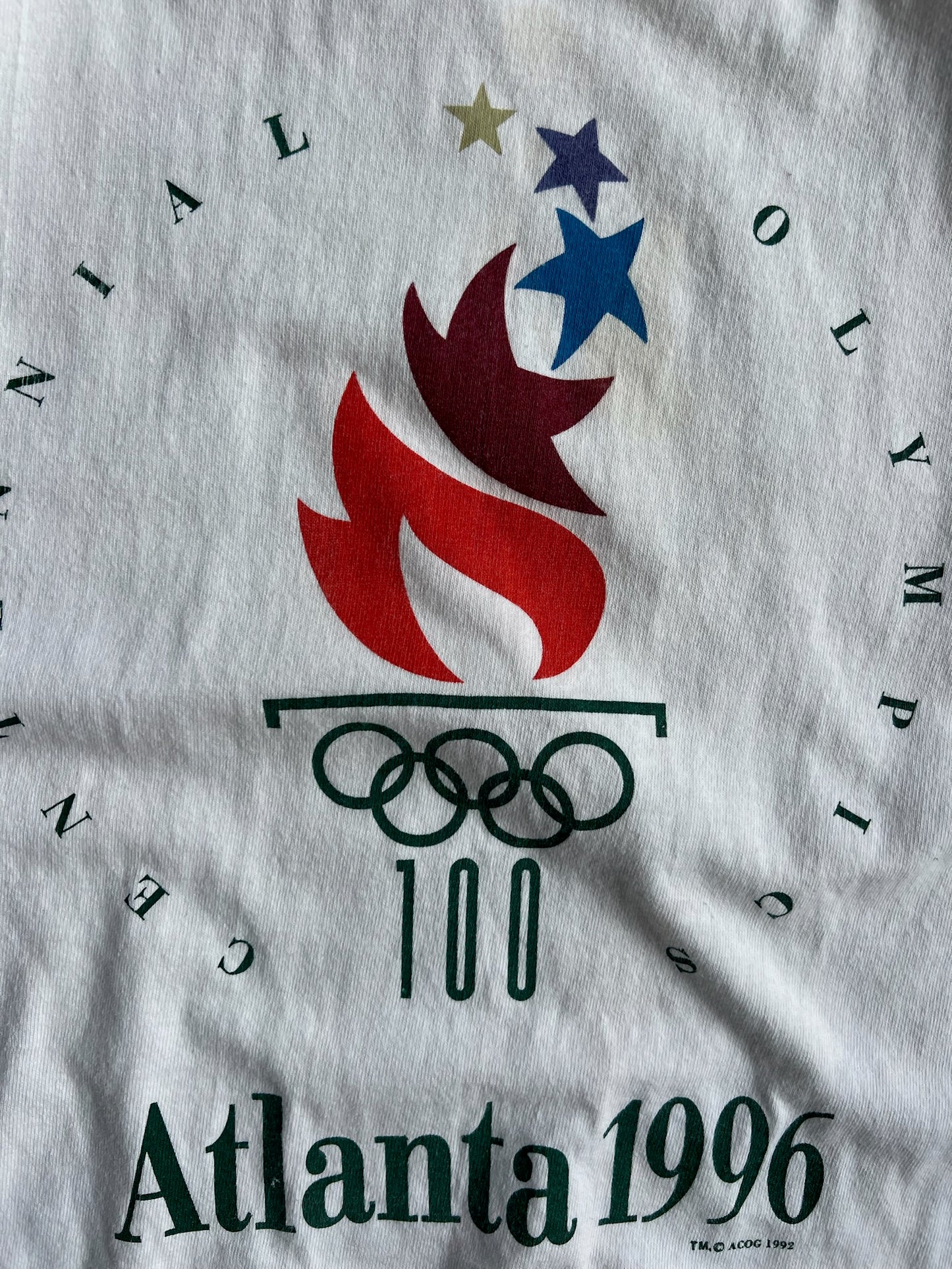 Vintage White Cropped Atlanta 1996 Olympics Shirt - XL