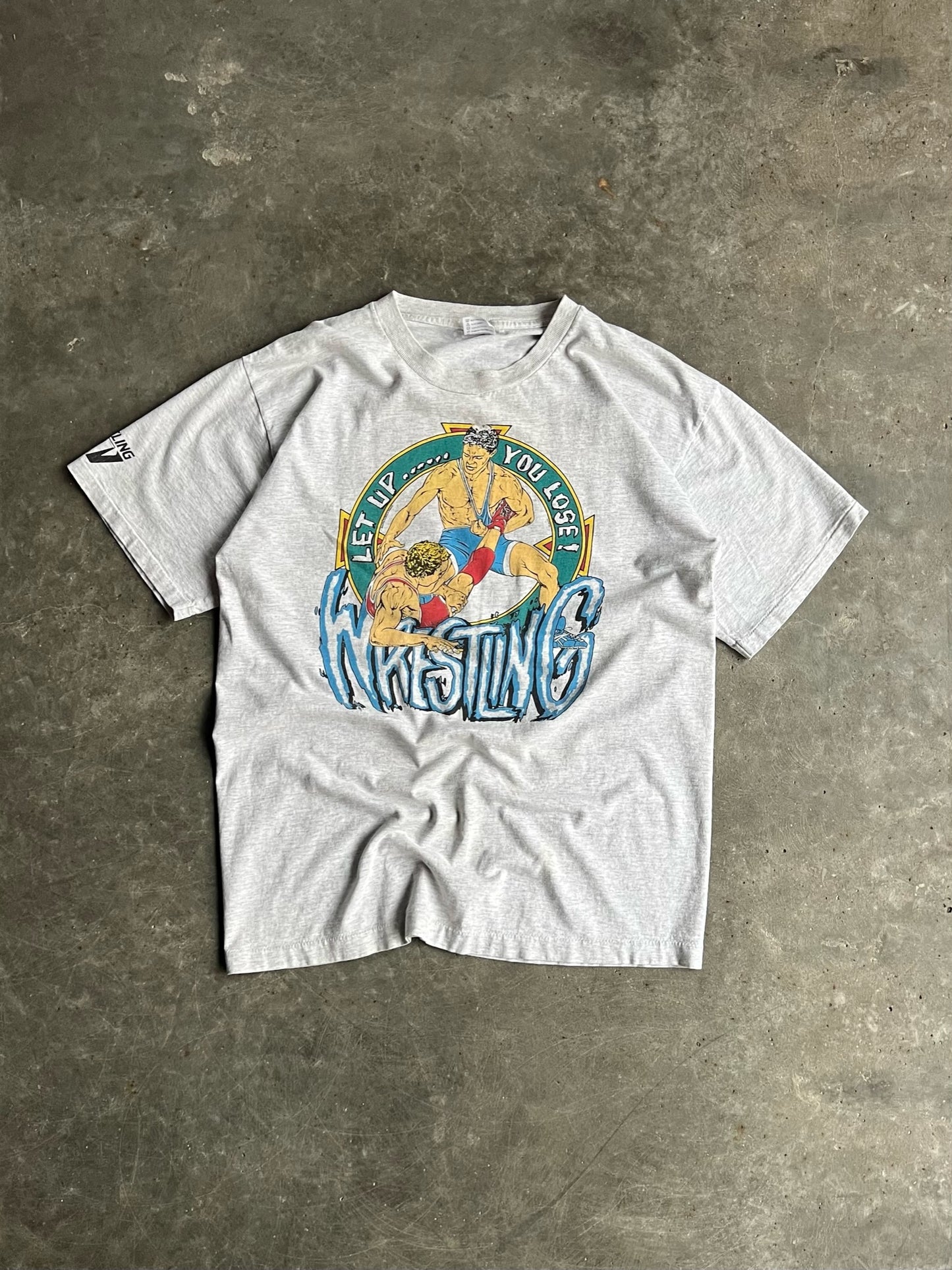 Vintage Grey Let Up You Lose Wrestling Shirt - L