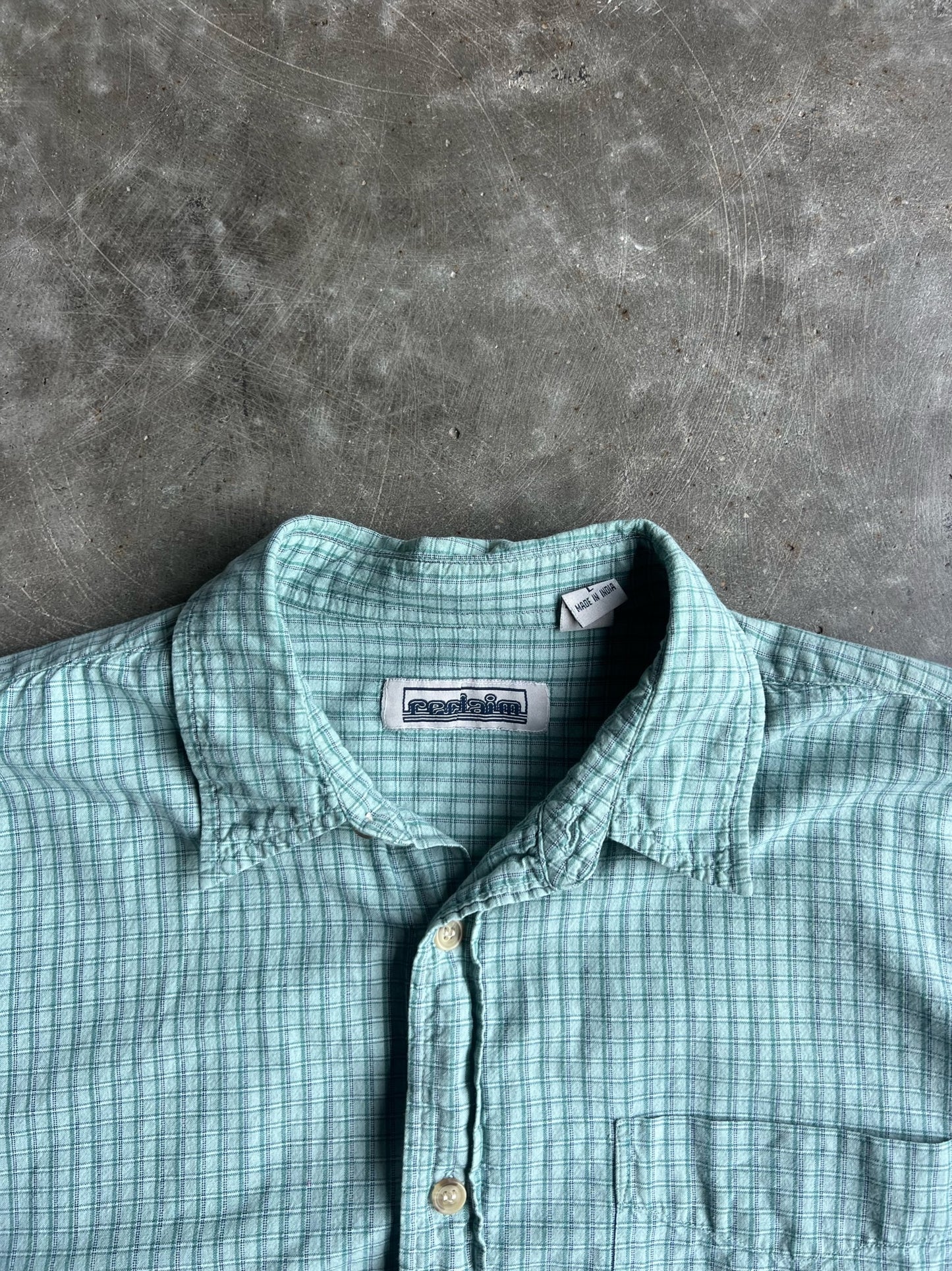 Vintage Green Cropped Short Sleeve Button Up - L