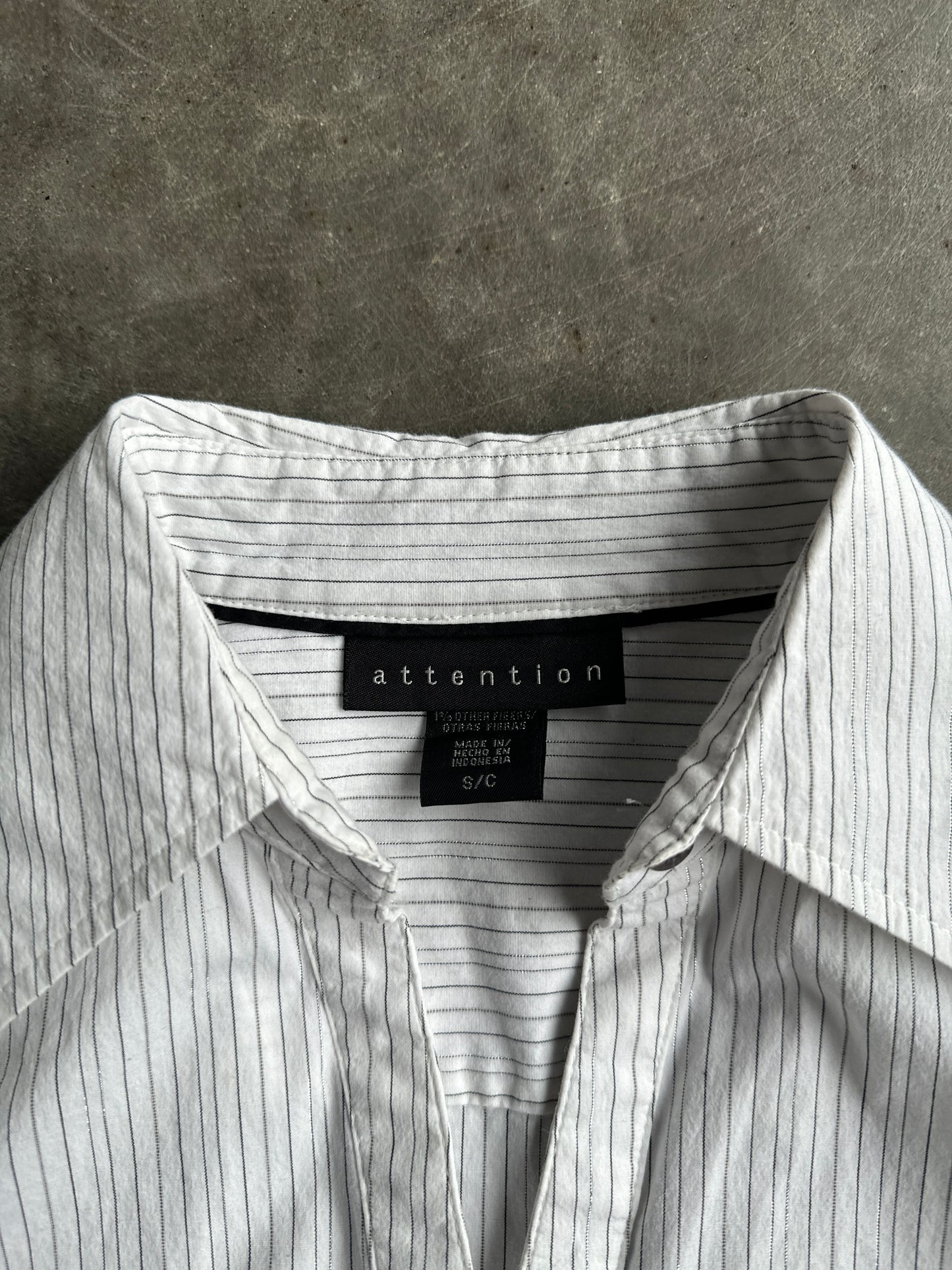 White Pinstripe Button-Up Long Sleeve Shirt - S