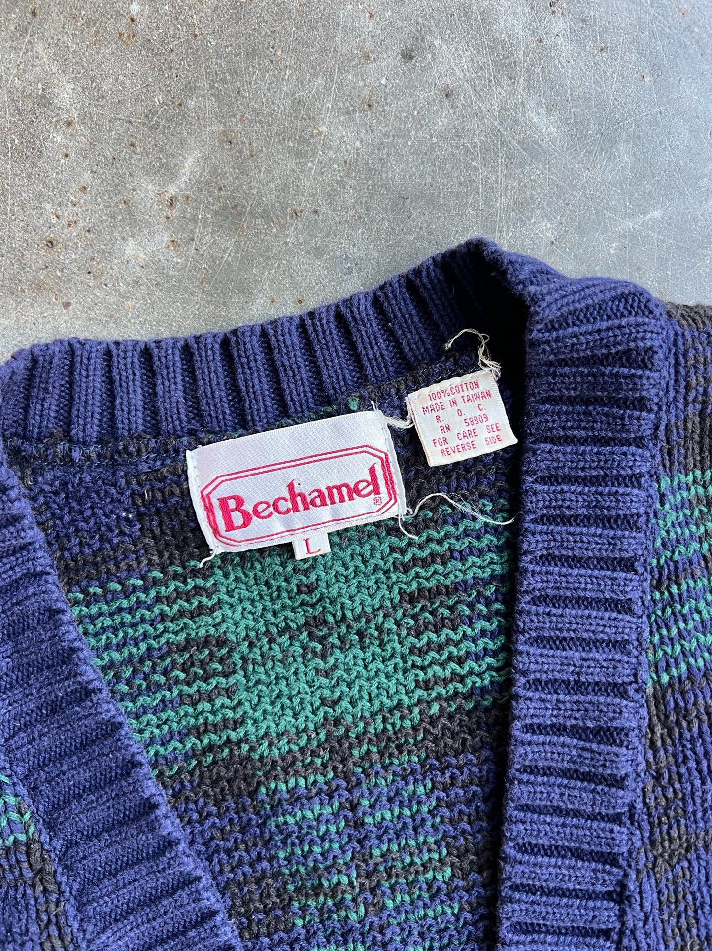 Vintage Navy/Green Plaid Sweater Vest - L