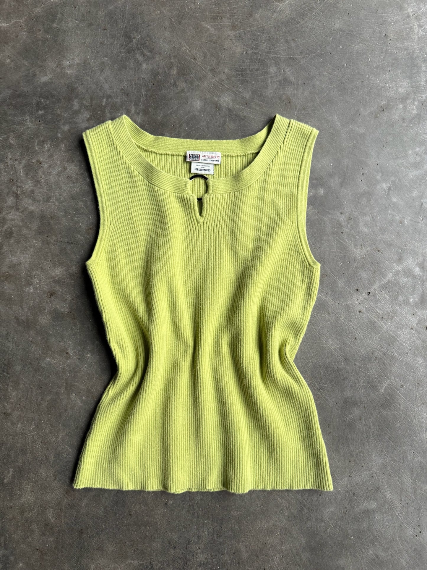 Vintage Lime Green Ribbed Faded Glory Top - M