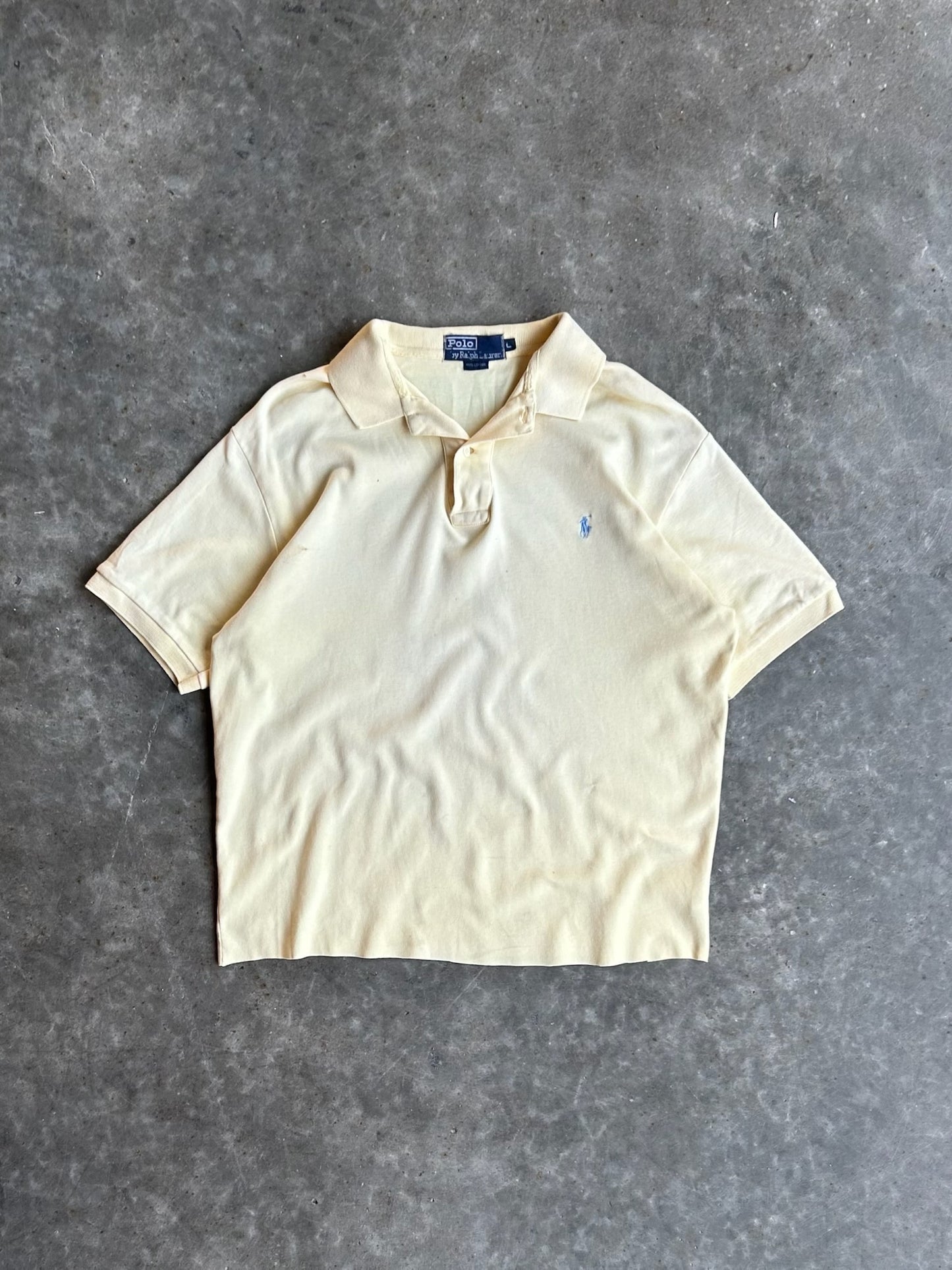 Vintage Yellow Ralph Lauren Cropped Polo Shirt - L