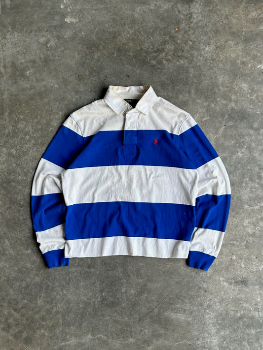 Vintage Blue/White Ralph Lauren Polo Cropped Rugby Long Sleeve - M