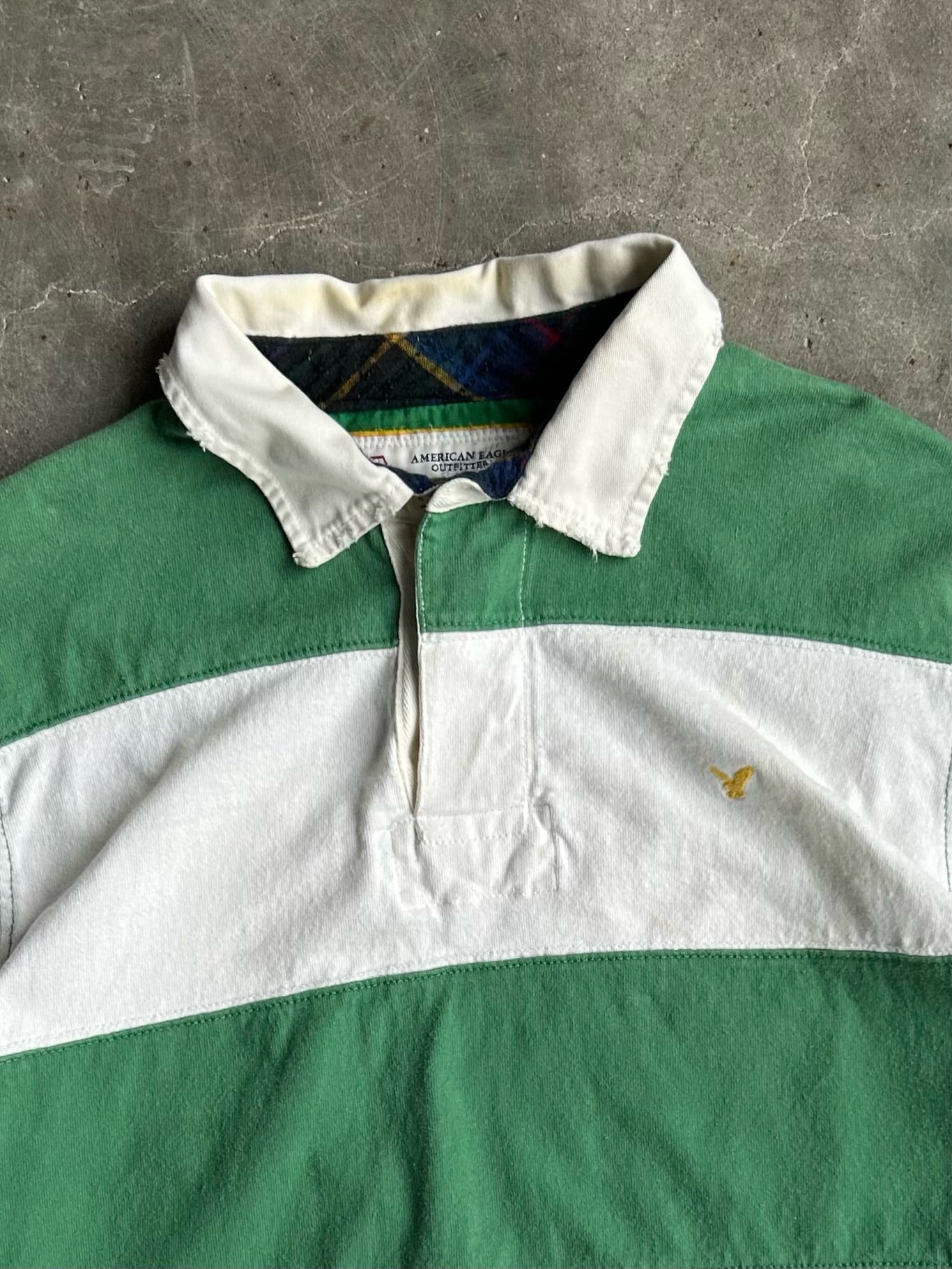 Vintage Green Striped American Eagle Rugby Long Sleeve - XL