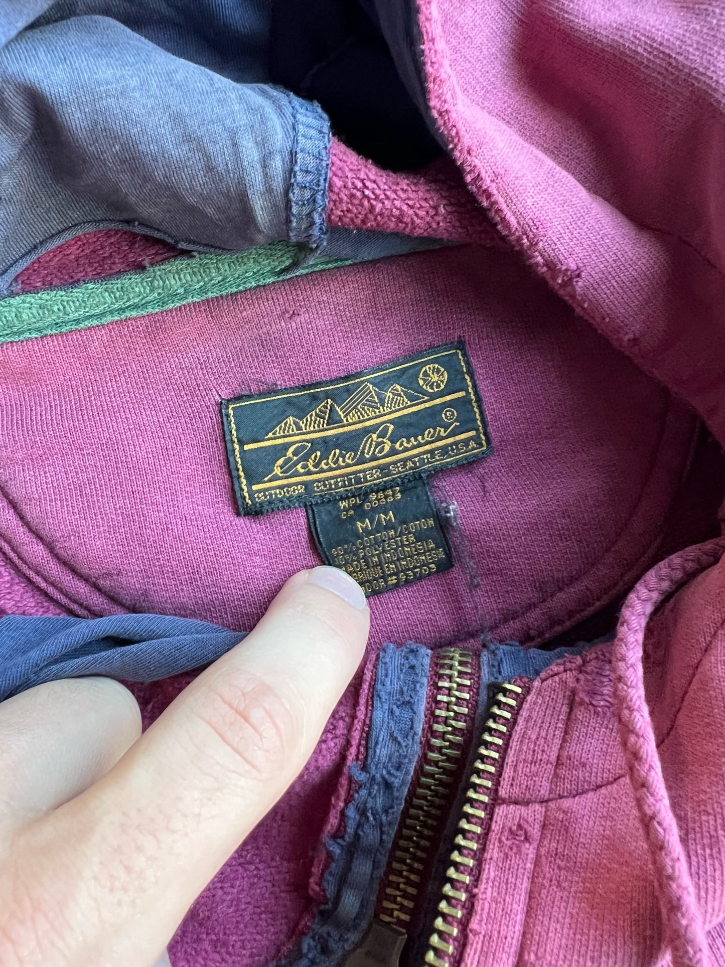 Vintage Magenta Eddie Bauer Quarter Zip Hoodie - M