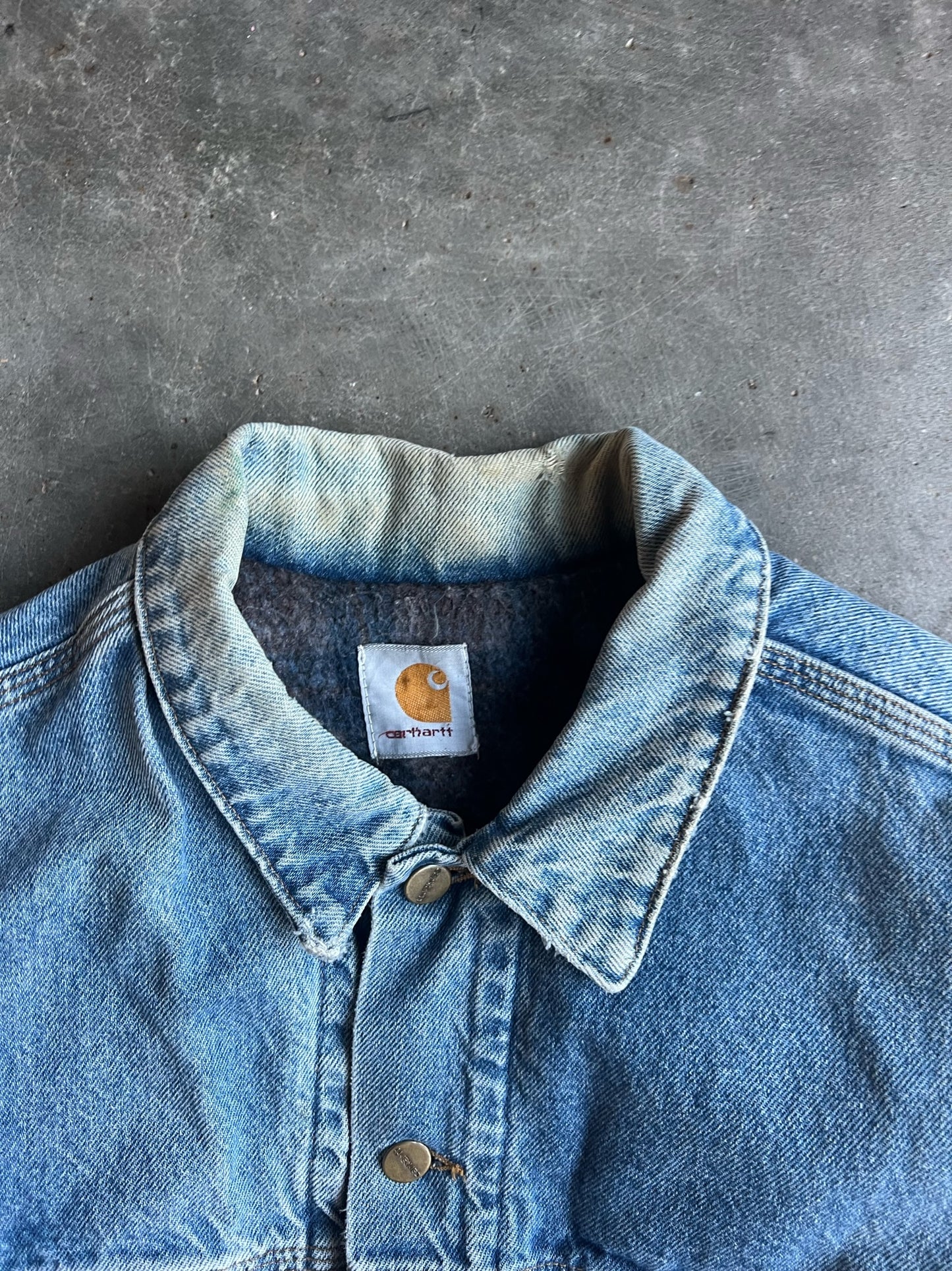 Vintage Denim Flannel Lined Button Up Carhartt Jacket - L