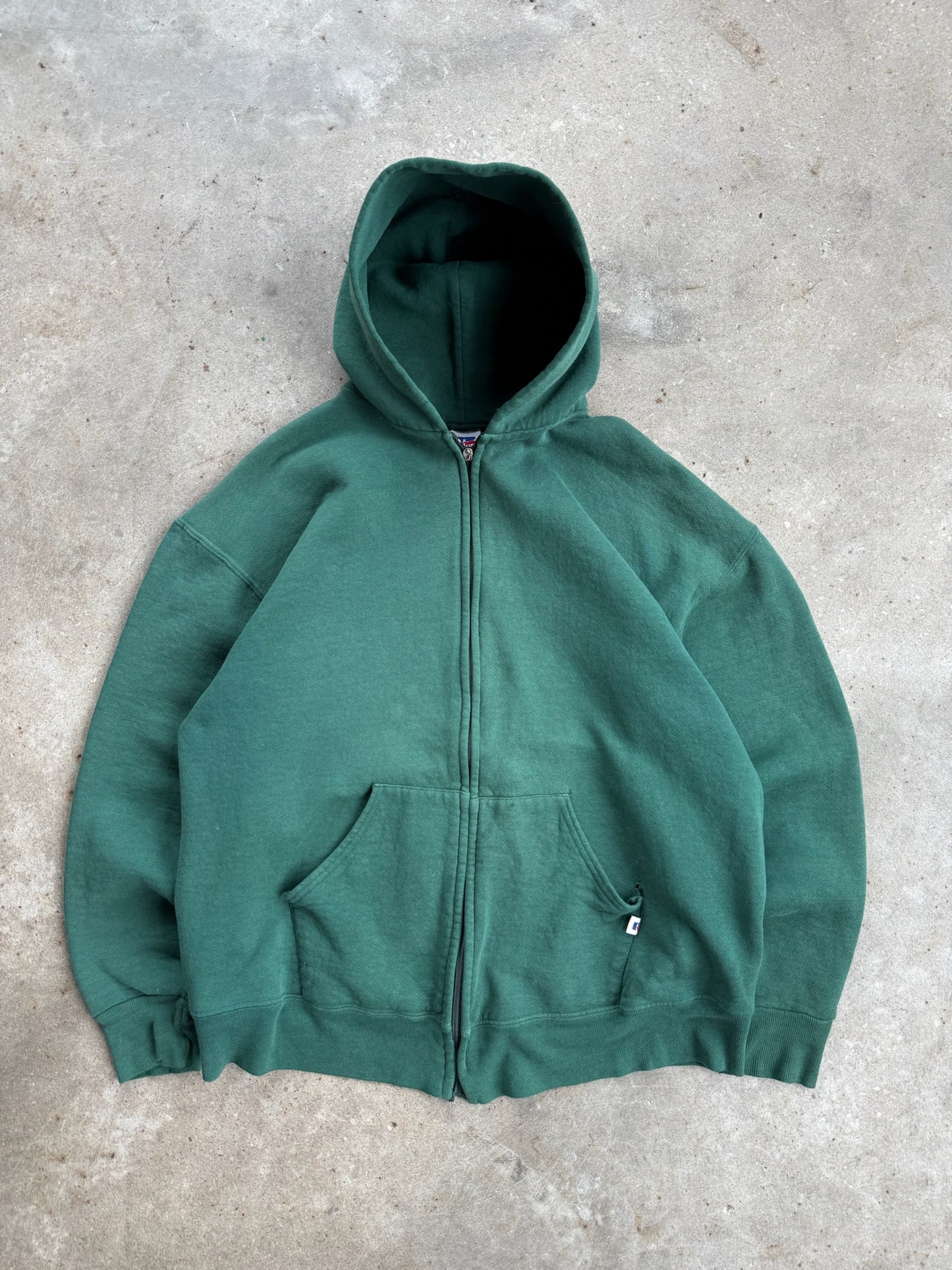 Vintage Green Russell Athletic Zip Up Hoodie - L