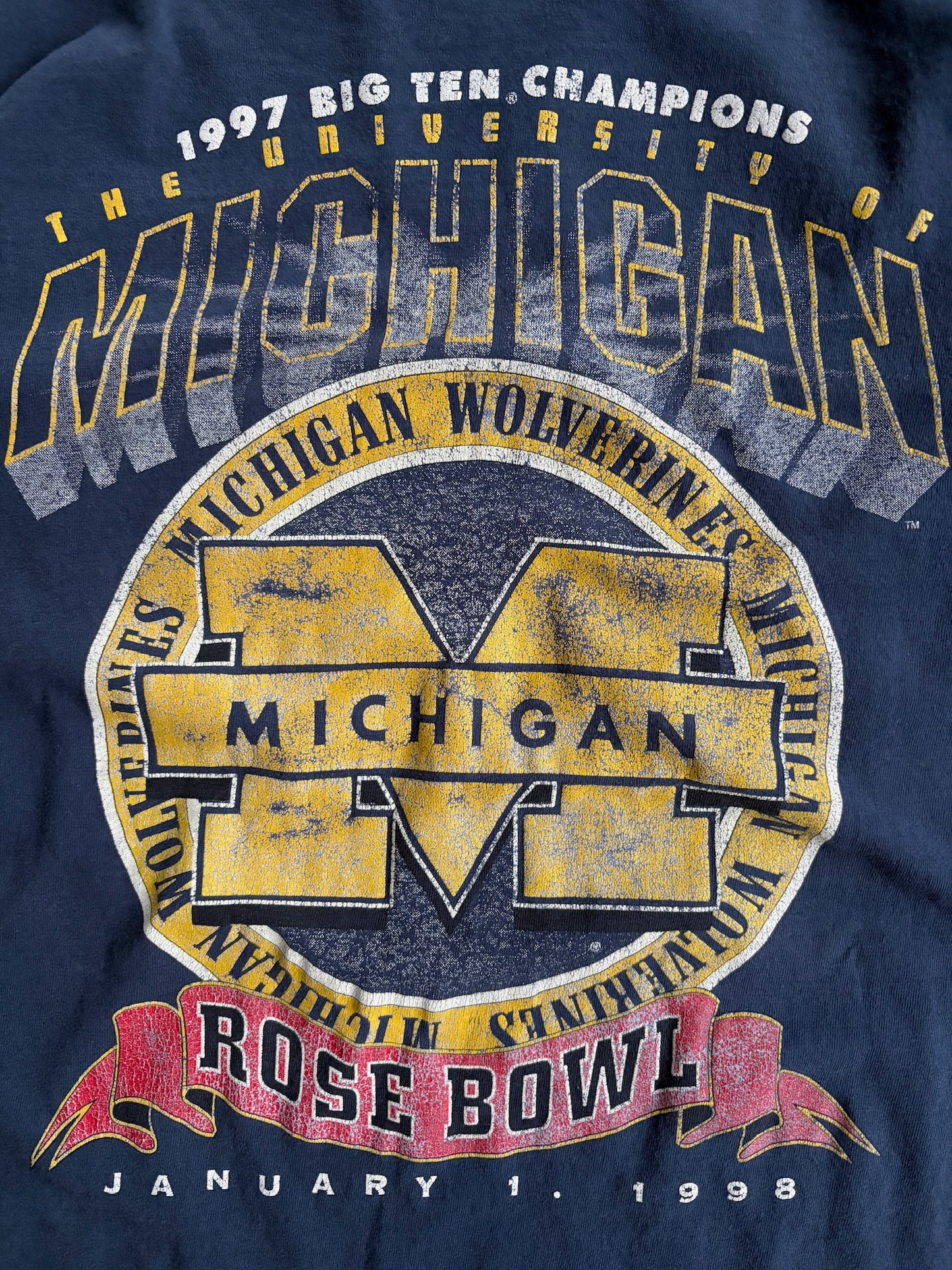 Vintage Faded Michigan Wolverines Rose Bowl Shirt - XL