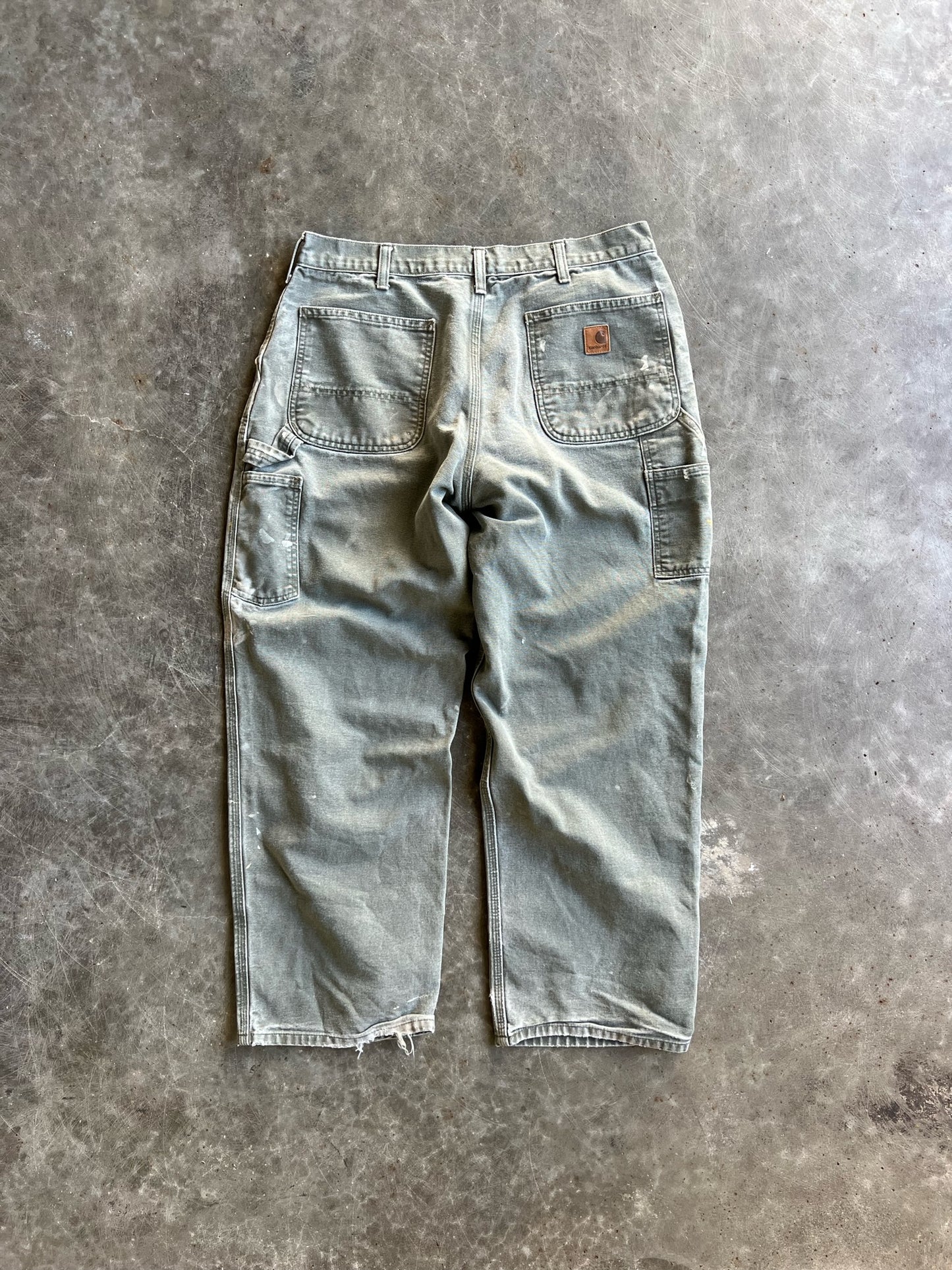 Vintage Faded Green Painted Carhartt Carpenter Pants - 34