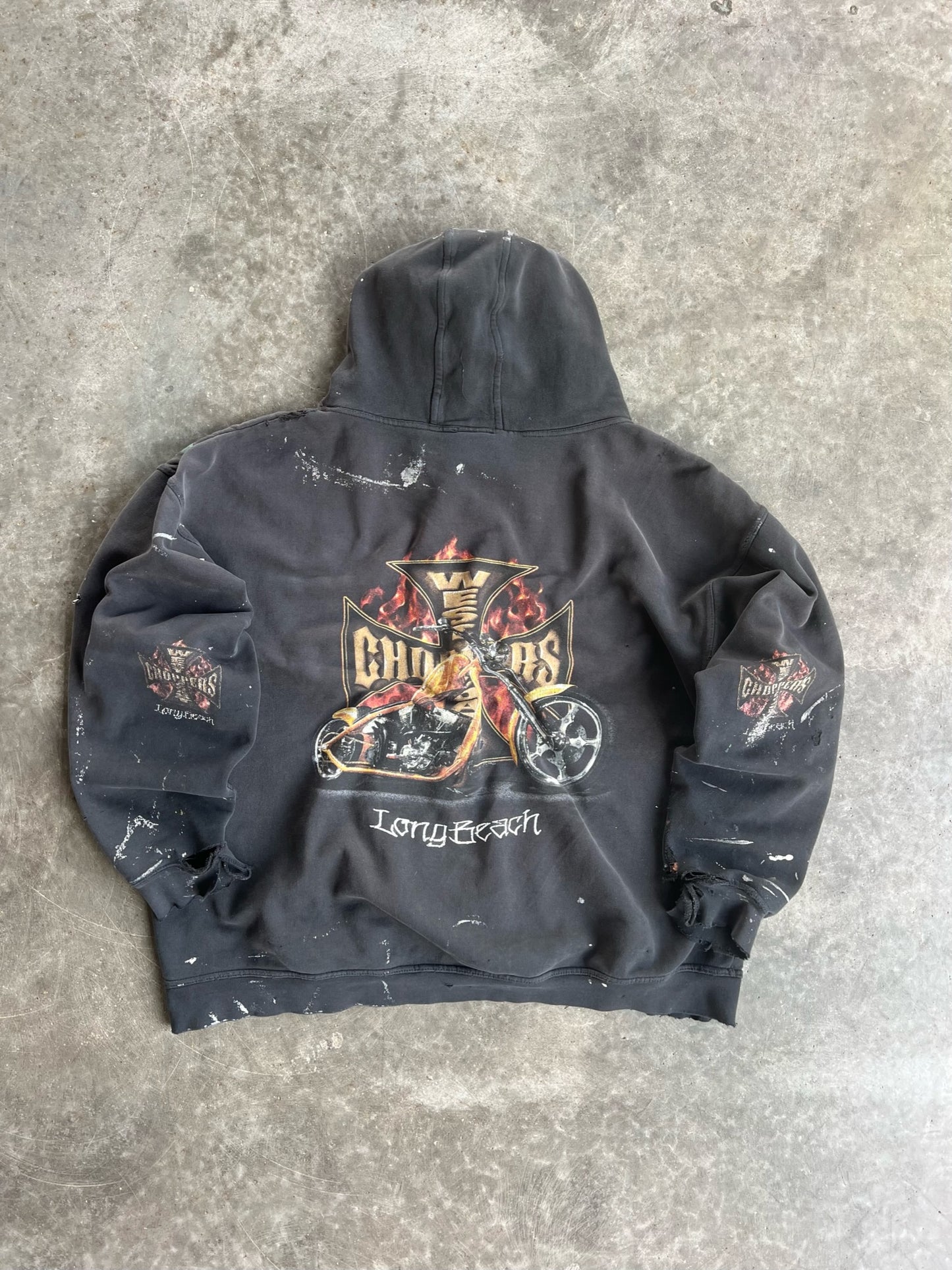 Vintage Black Painted Distressed West Coast Choppers Hoodie - XXL