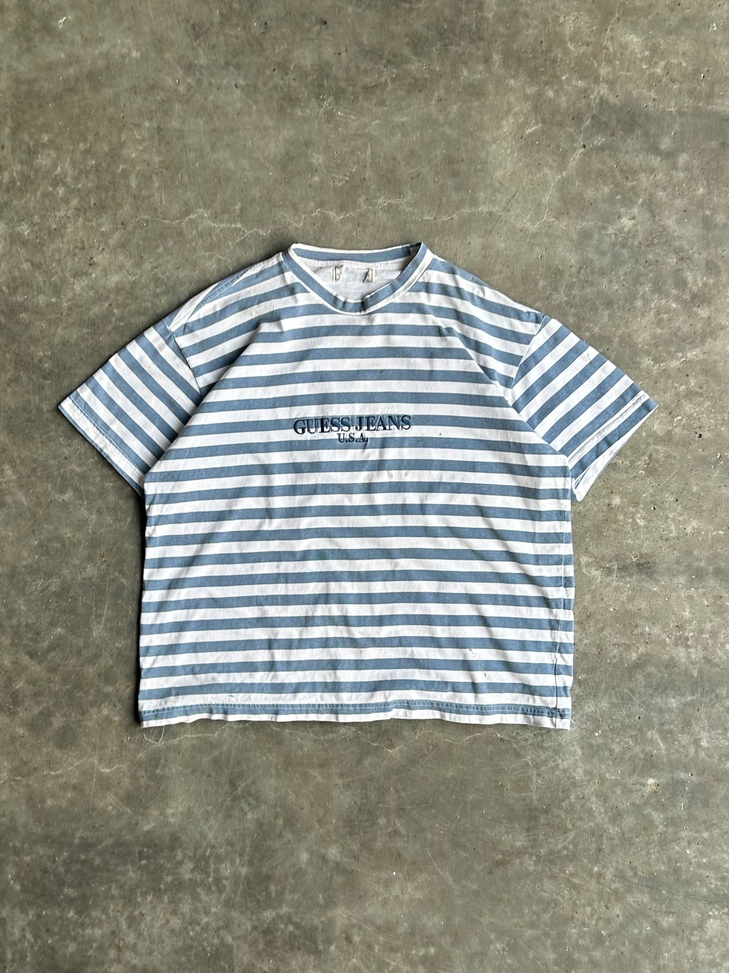 Vintage Blue Striped Guess Tee - XL