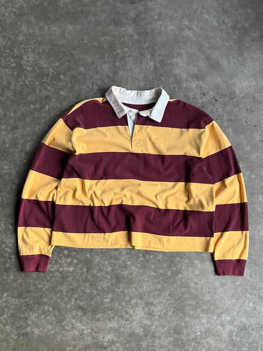 Vintage LL Bean Yellow Burgunday Stripe Rugby Shirt - XL