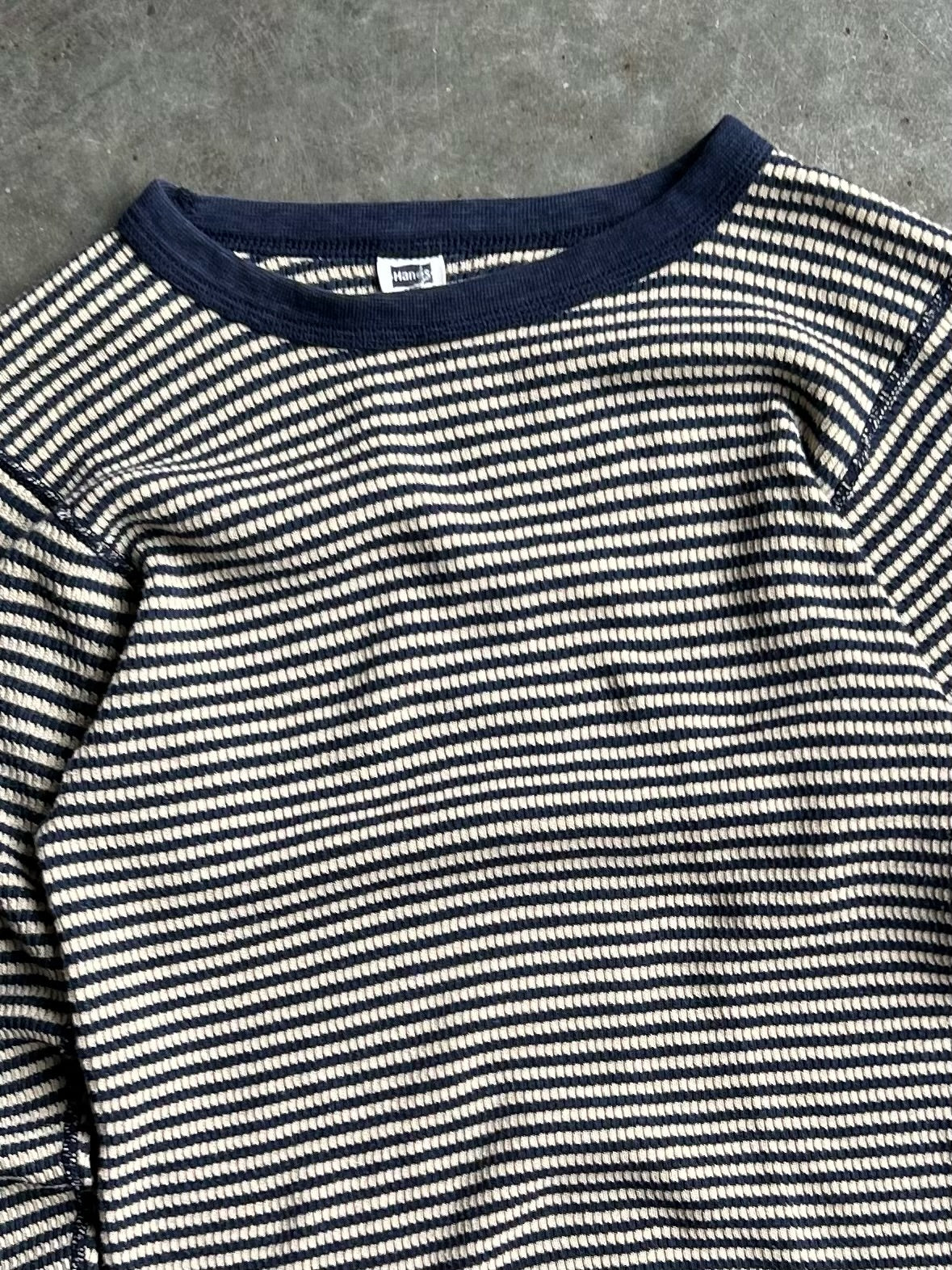 Vintage Yellow and Navy Striped Thermal - S