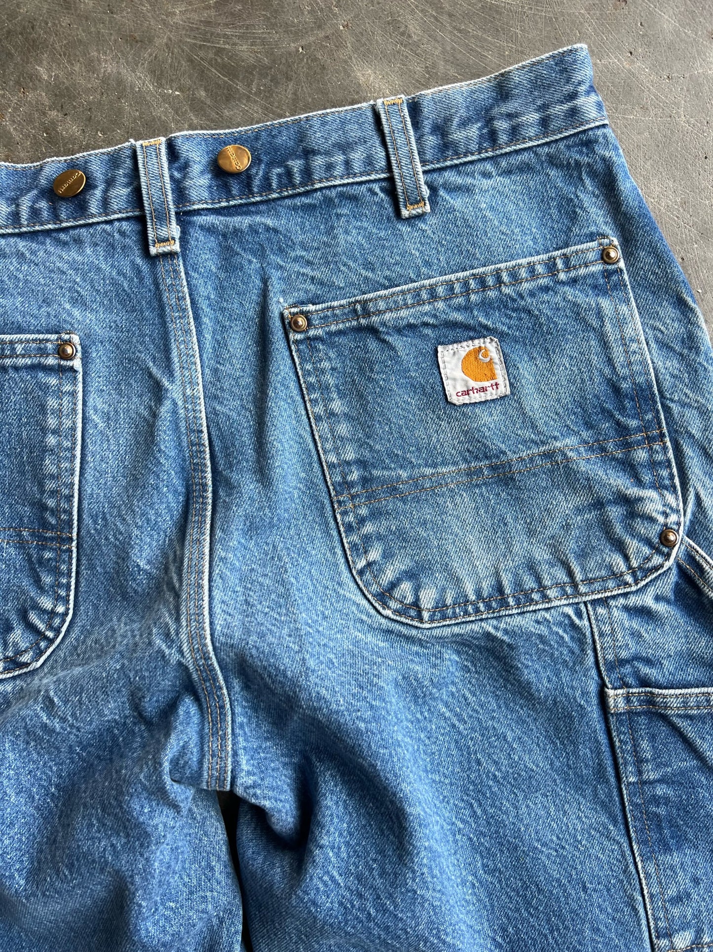 Vintage Faded Dark Wash Carhartt Double Knee Pants - 35