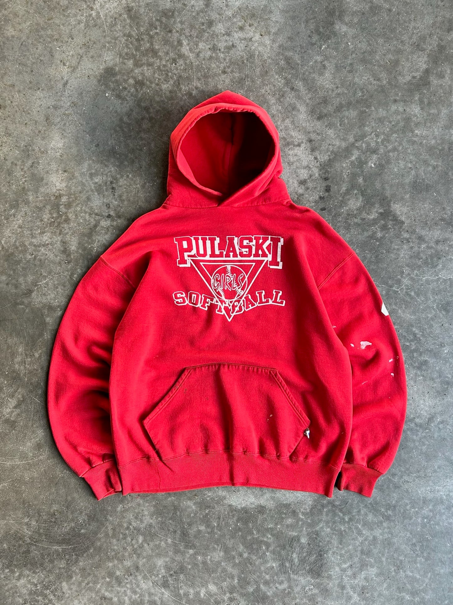 Vintage Red Pulaski Softball Russell Hoodie - L