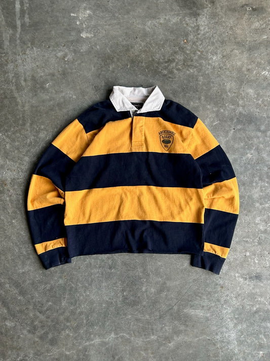 Vintage Yellow/Navy Abercrombie Cropped Rugby Long Sleeve - L