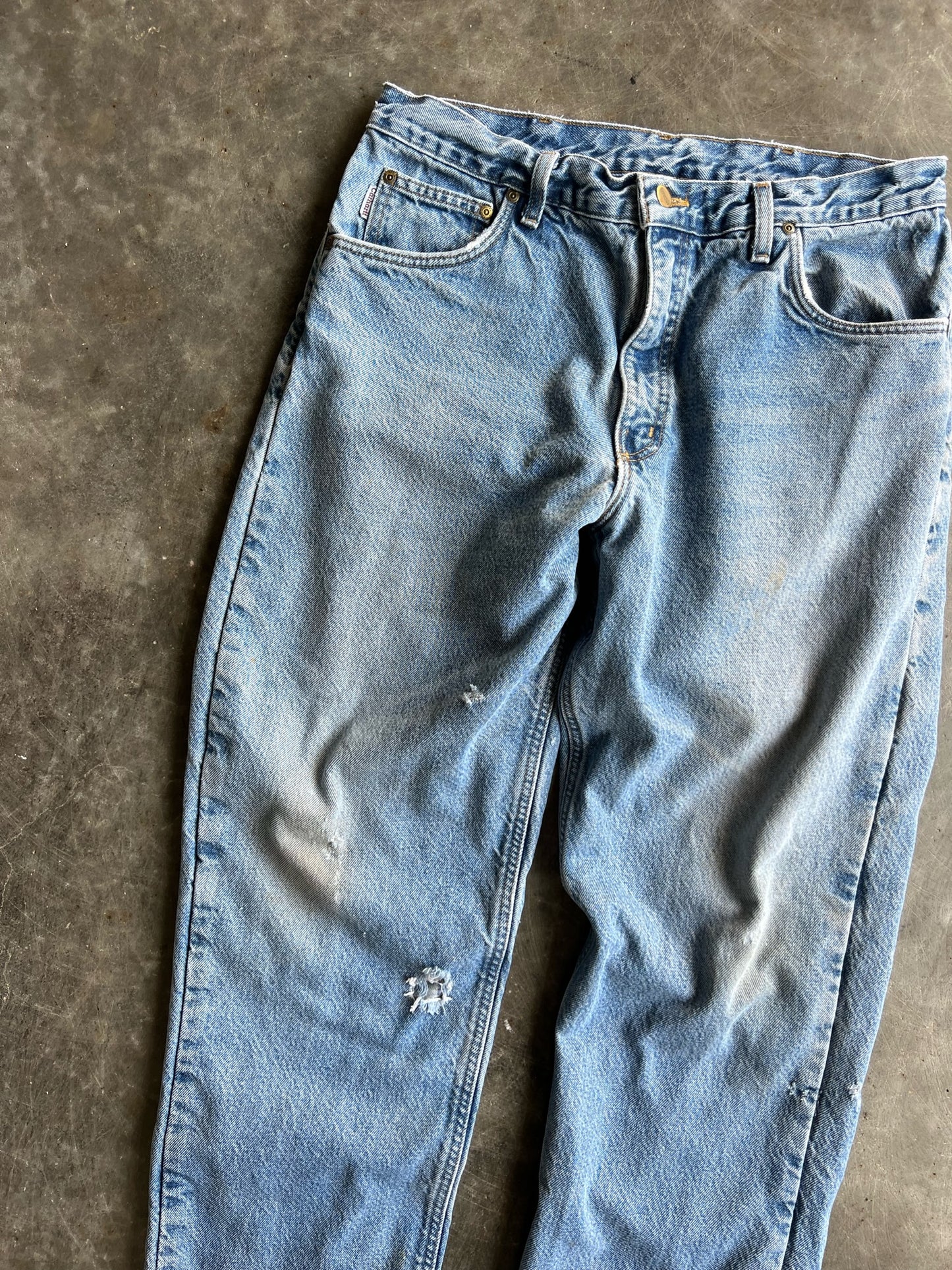 Vintage Light Wash Distressed Flannel Lined Carhartt Pants - 34