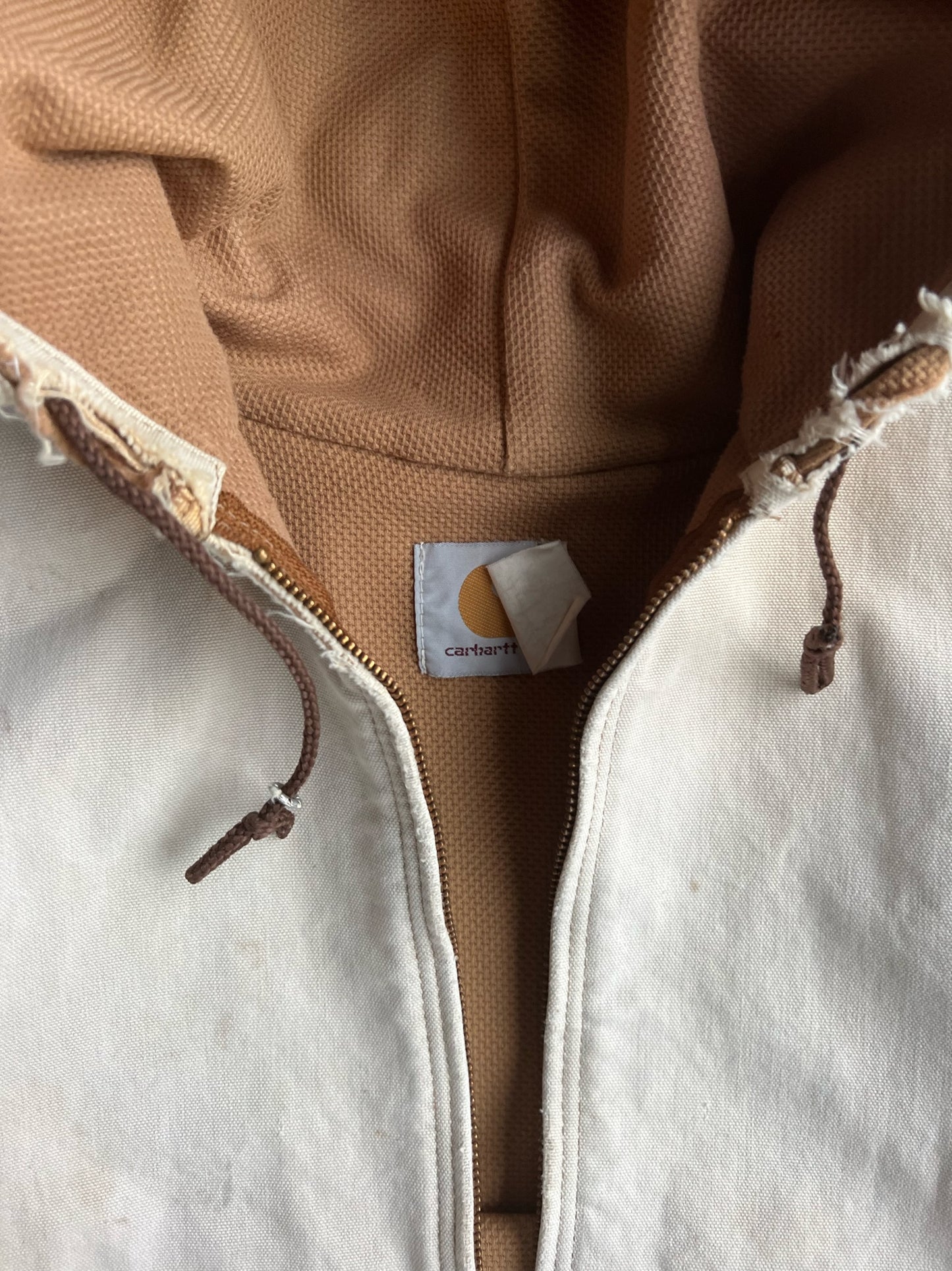 Vintage Cream Distressed Hooded Carhartt Jacket - XL