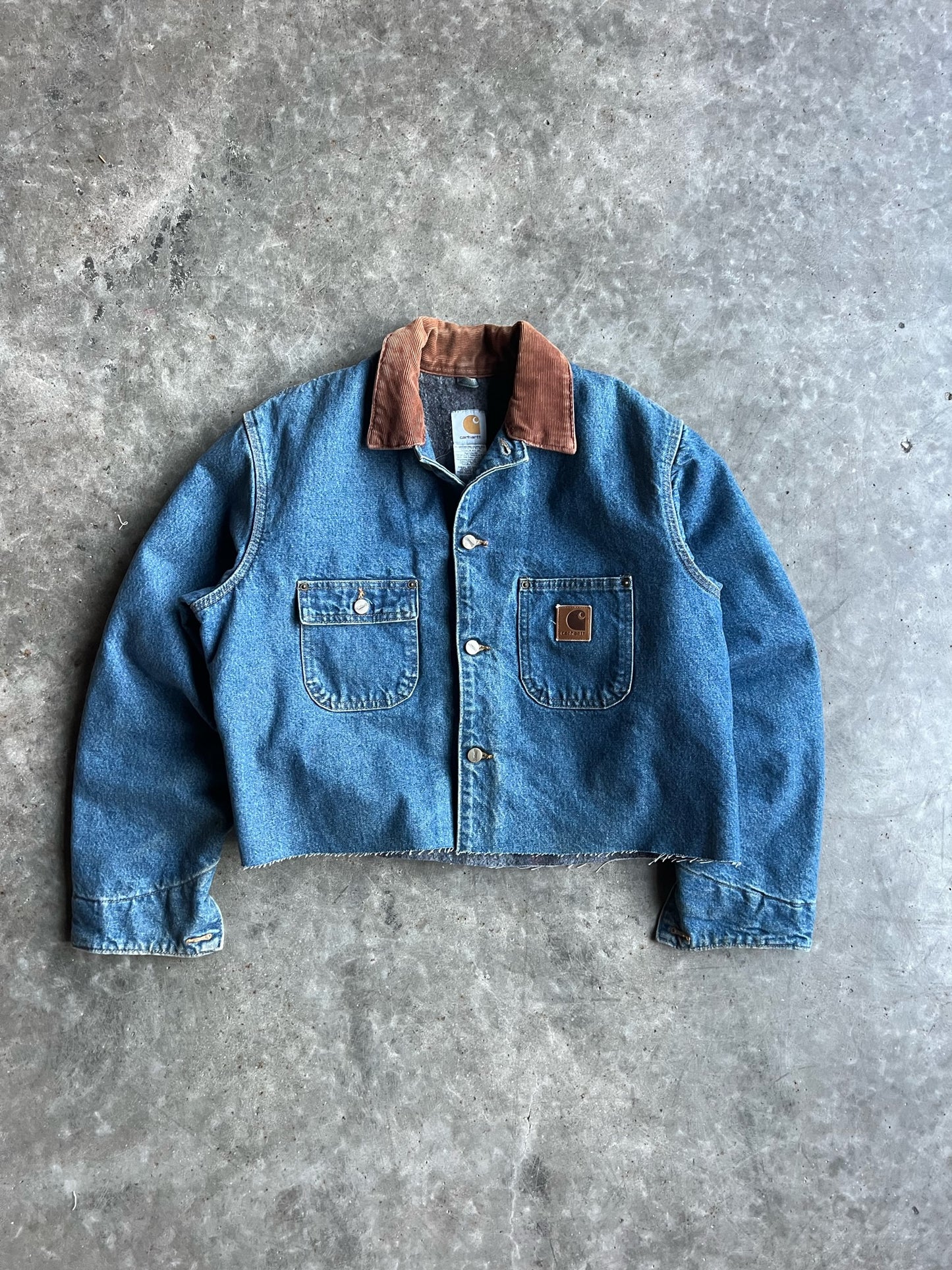 Vintage Cropped Denim Flannel Lined Carhartt Jacket - M