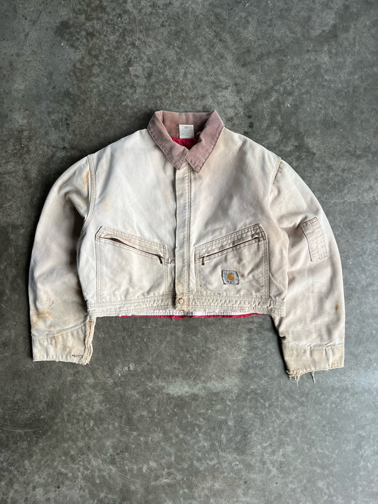 Vintage Cream Cropped Carhartt Jacket - M