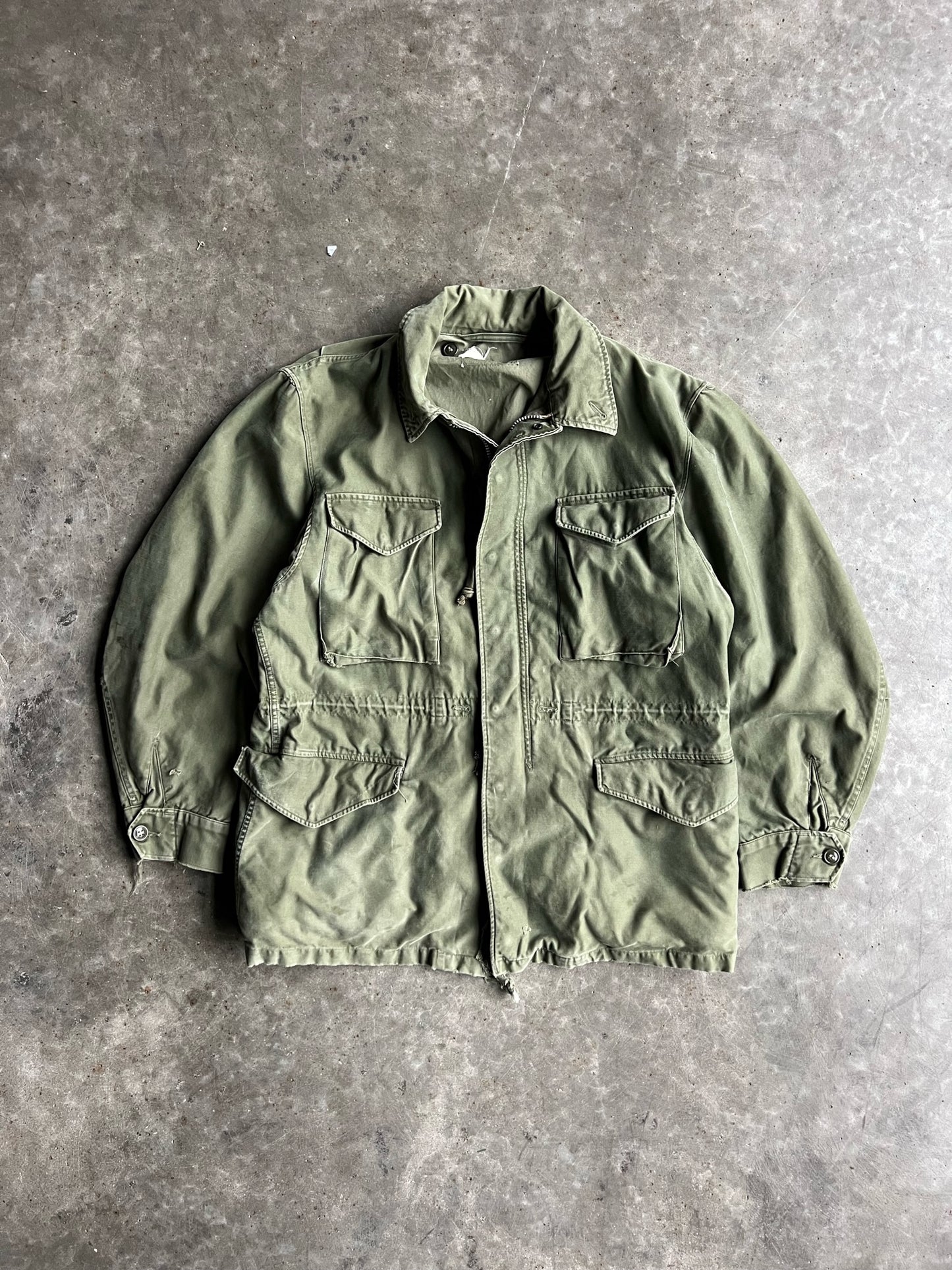 Vintage Army Green Distressed Utility Jacket - XL