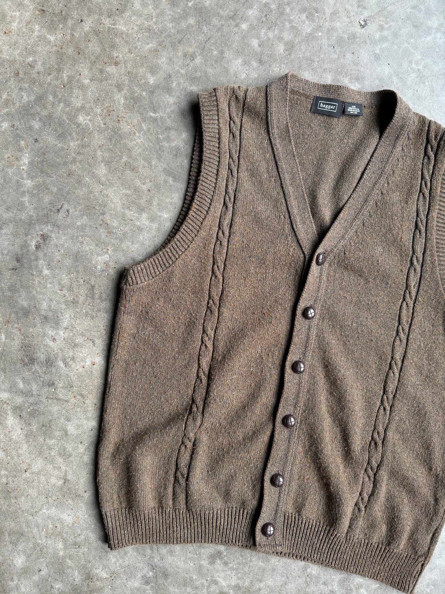 Vintage Haggar Brown Button Down Sweater Vest - L