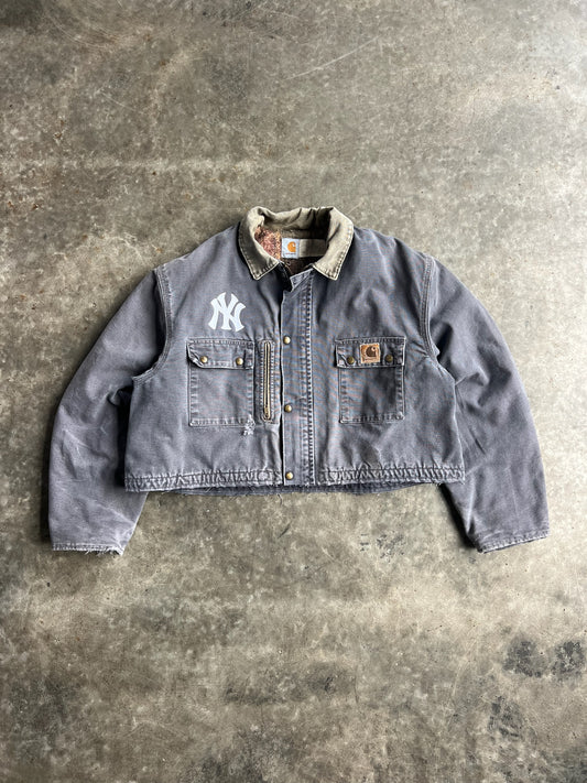 Vintage Faded Navy Cropped Yankees Carhartt Jacket - XL