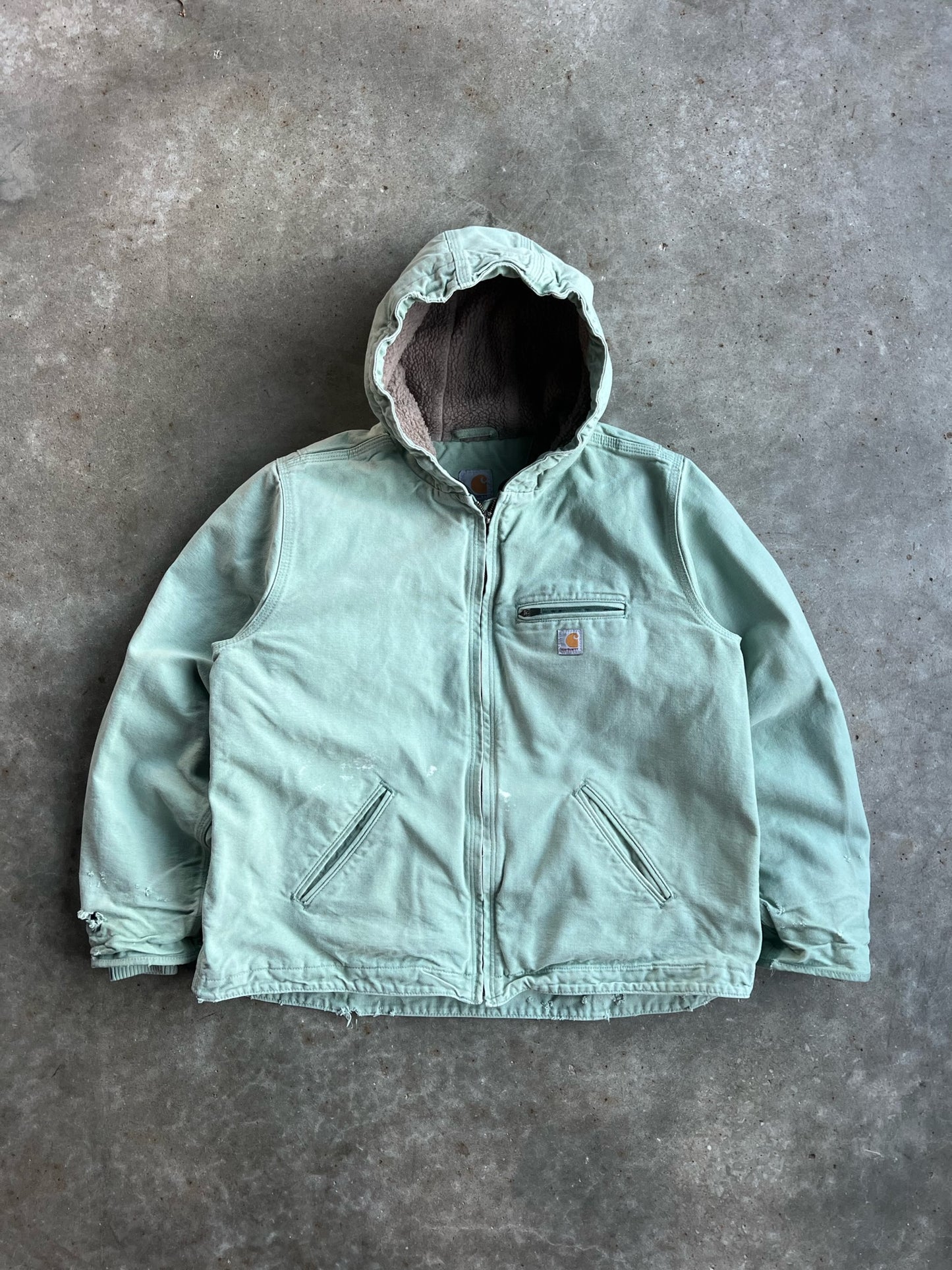 Mint Green Hooded Fleece Lined Carhartt Jacket - M