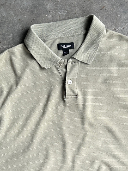 Vintage Vanheusen Green Striped Cropped Polo - L