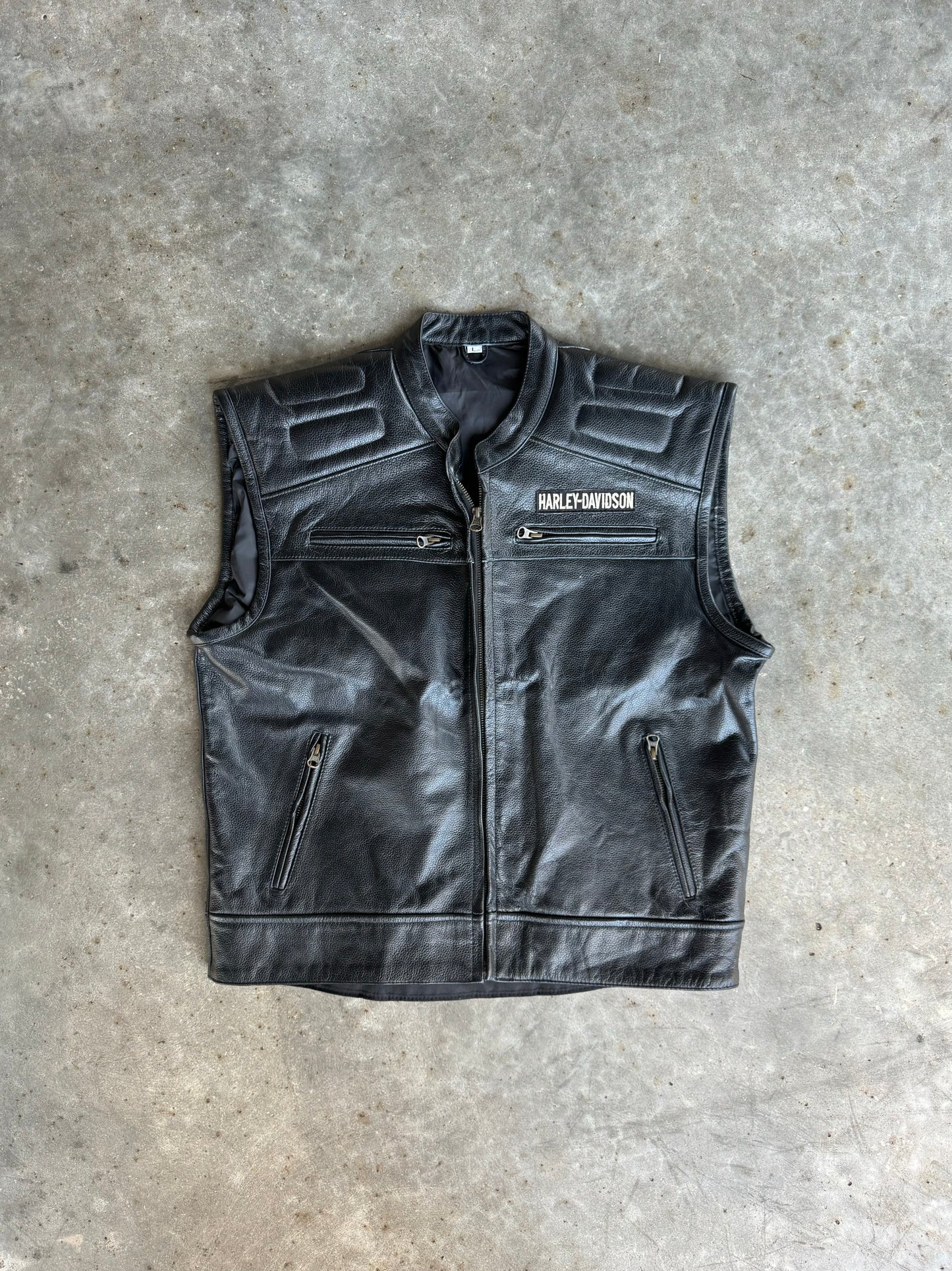 Vintage Leather Sleeveless Harley Davidson Jacket - L