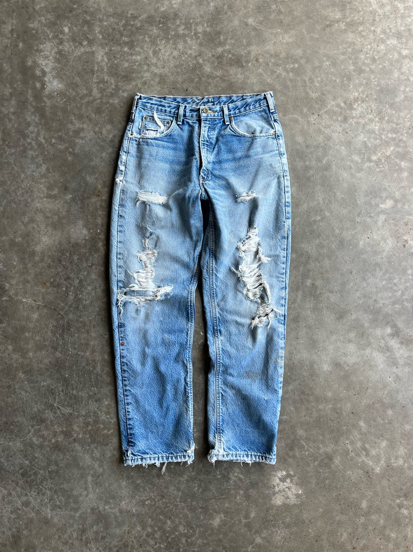 Vintage Distressed Light Wash Flannel Lined Carhartt Pants - 34