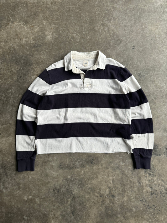 Vintage Cropped Navy Striped Rugby Long Sleeve Shirt - XL