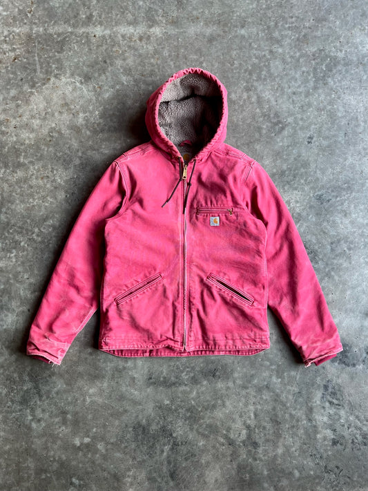 Hot Pink Sherpa Lined Hooded Carhartt Jacket - S