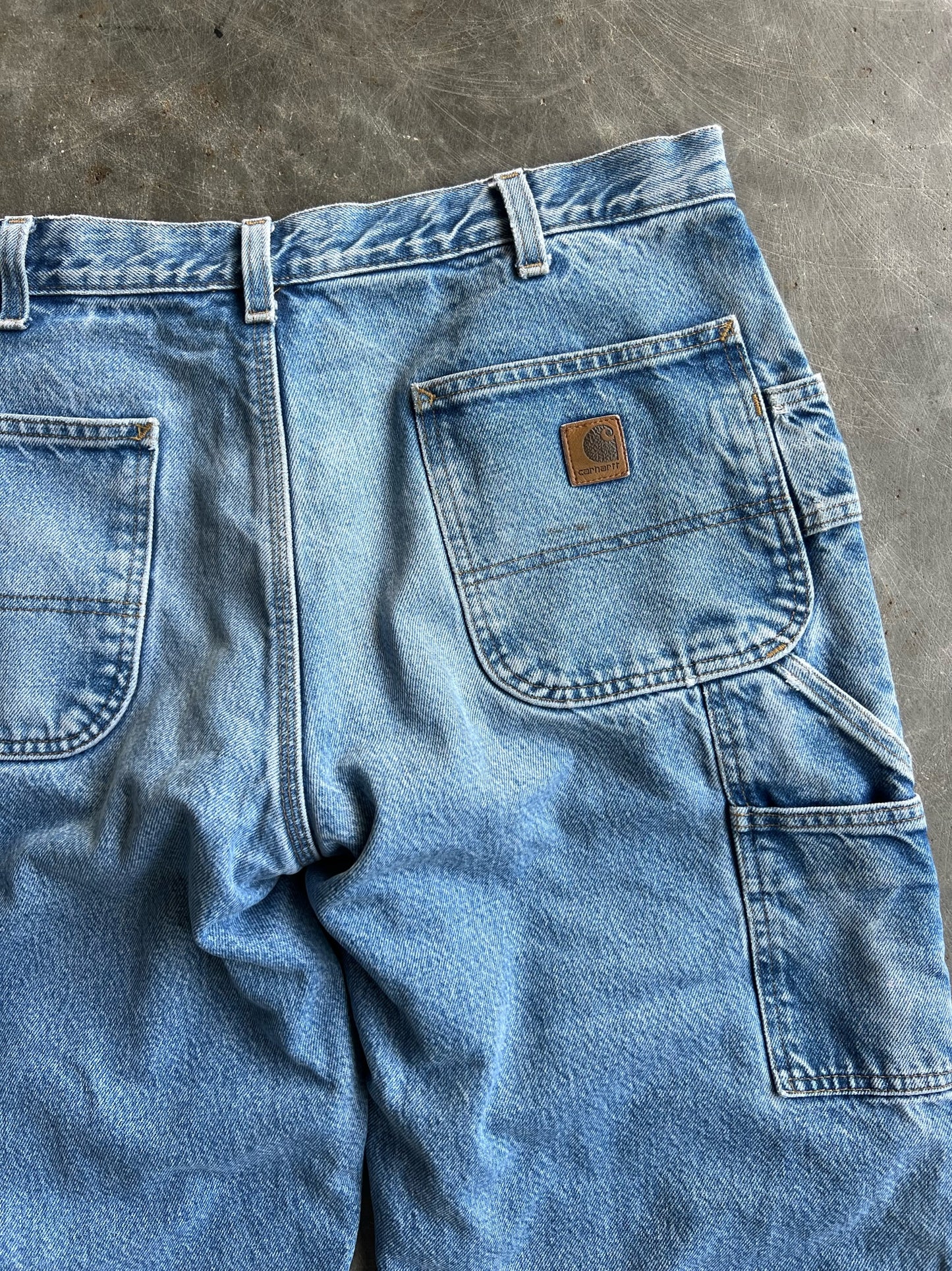 Vintage Faded Medium Wash Flannel Lined Carhartt Pants - 36